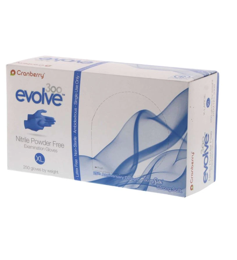 Cranberry Evolve300™ Powder-Free Nitrile Examination Gloves, EvoSoft™, Textured Fingertips, Royal Blue, Extra Large, 250/Box, CR3309
