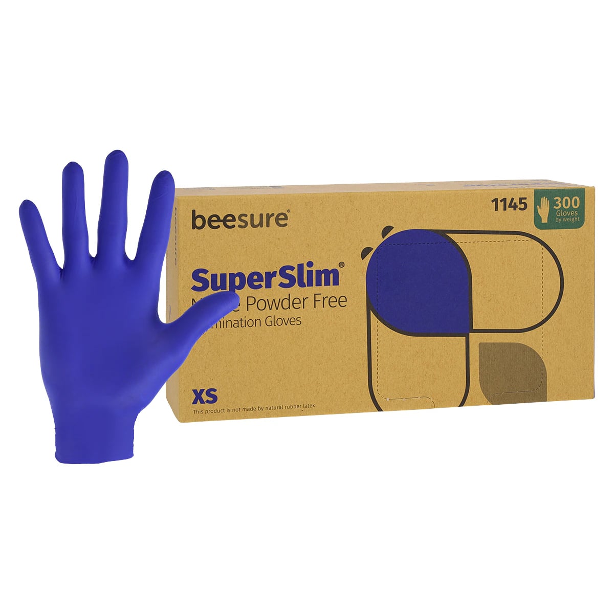 BeeSure SuperSlim Nitrile Examination Gloves, Powder-Free, Extra Small, Cobalt Blue, 300/Box, BE1145