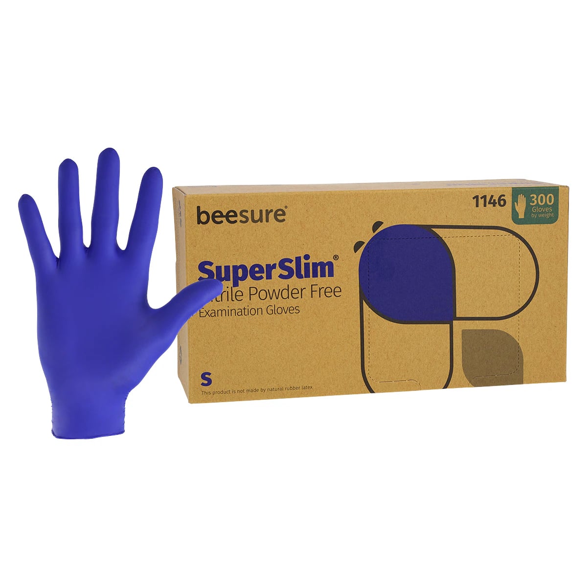 BeeSure SuperSlim Nitrile Examination Gloves, Powder-Free, Small, Cobalt Blue, 300/Box, BE1146