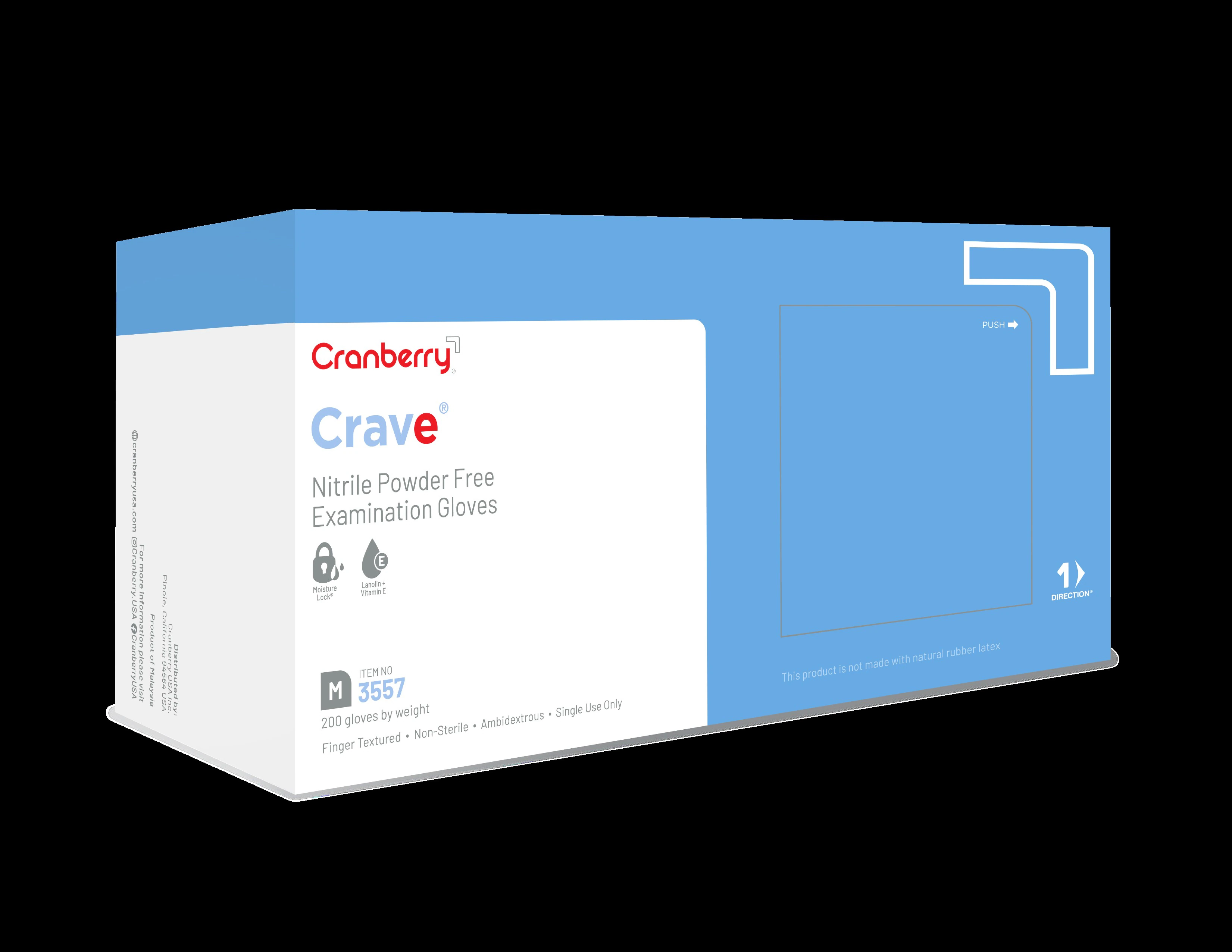 Crave Nitrile Powder-Free Exam Gloves, X-Small, Ice Blue, 200/Box, CR3555