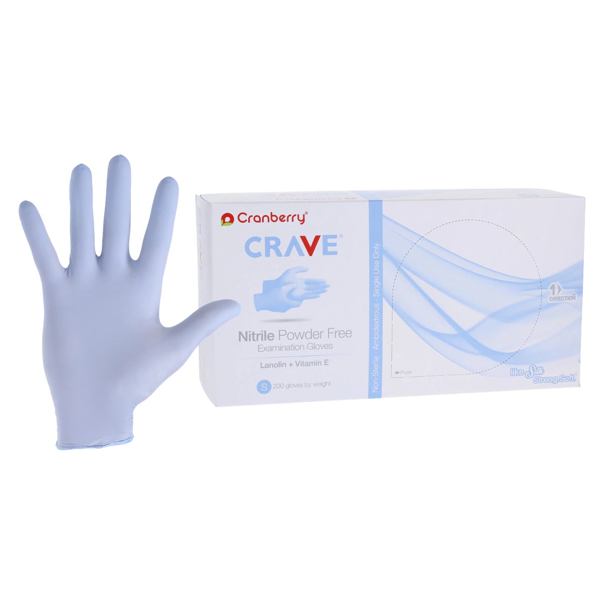 Crave Nitrile Examination Gloves, Powder-Free, Small, Ice Blue, 200/Box, CR3556