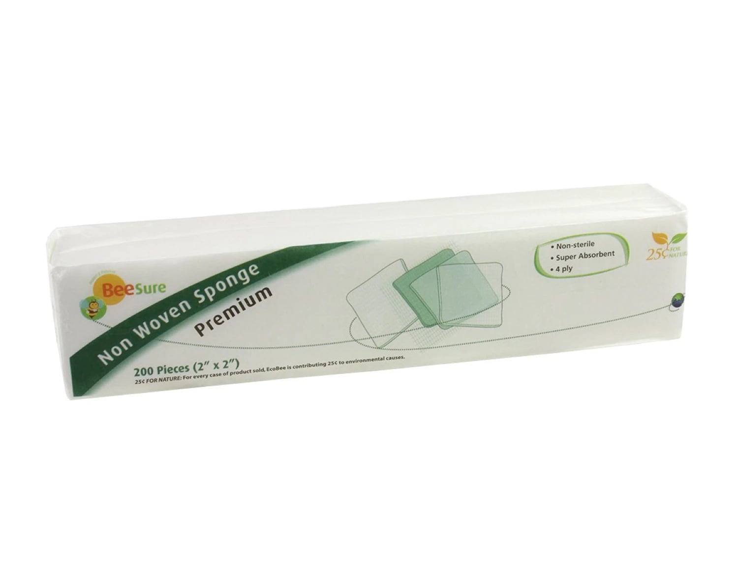 BeeSure Premium Non-Woven Gauze Sponges, 2" x 2", 4-Ply Rayon/Polyester, Non-Sterile, 5000/Case, BE1522