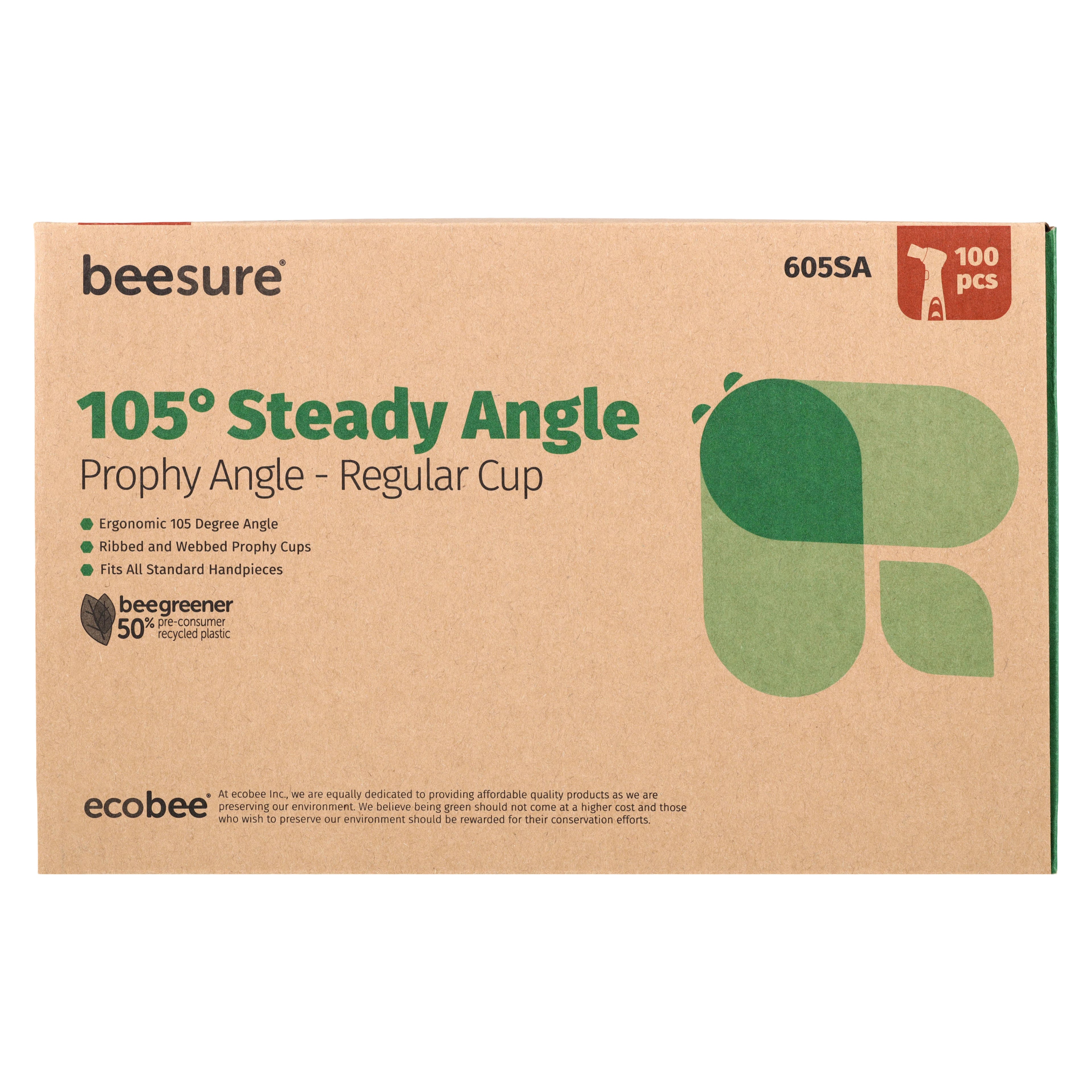 BeeSure 105° Steady Disposable Prophy Angles, Regular White Ribbed & Webbed Cup, Contra Angle, Latex-Free, 100/Box, BE605SA