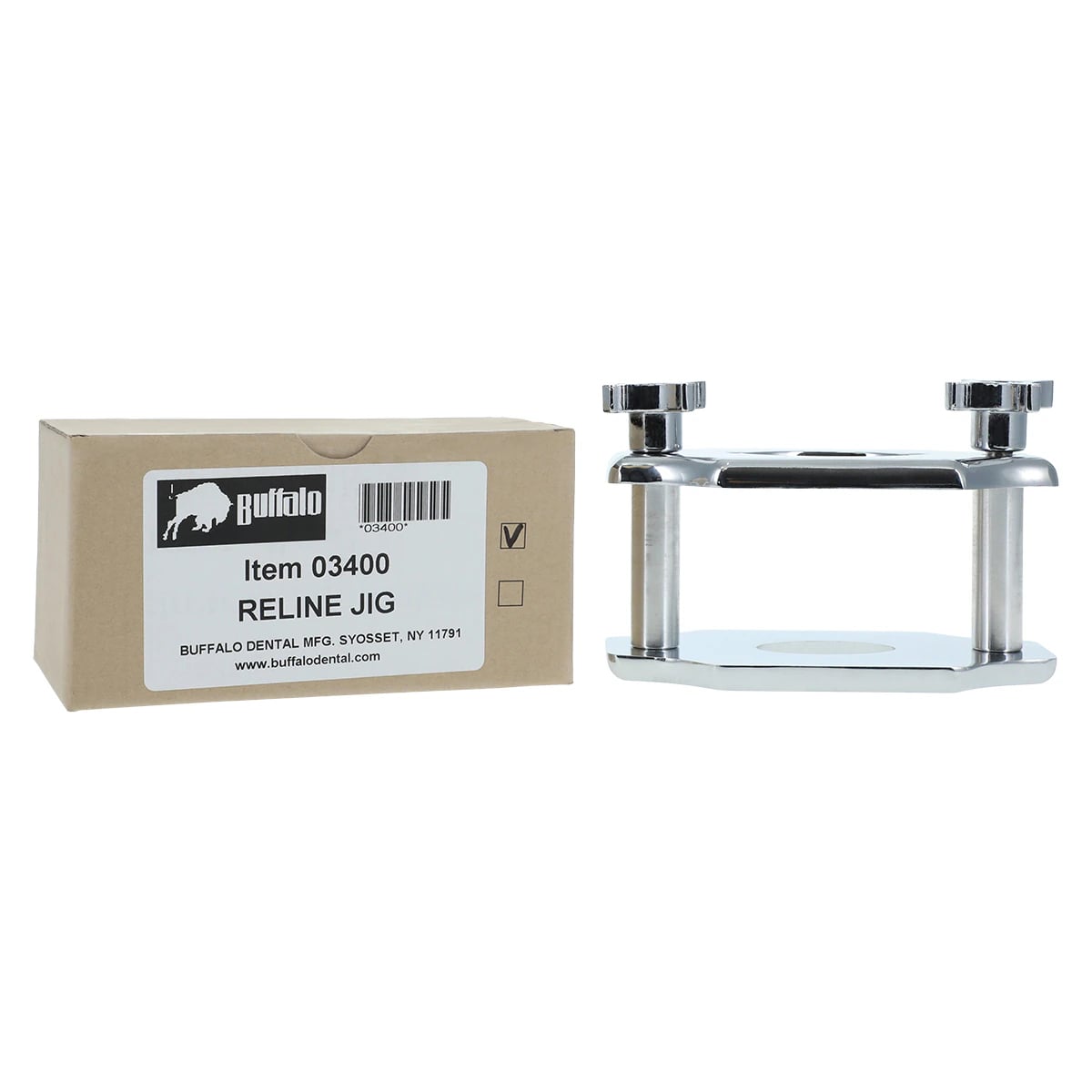 Buffalo Dental Chrome 2-Post Reline Jig, 5-1/2" W x 3-3/4" H x 2-3/4" D, 03400