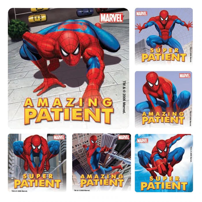 Spiderman Patient Stickers, Assorted, 2.5" Square, 100/Roll, PS375