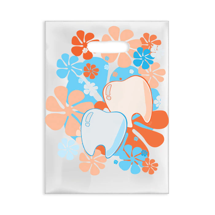 Sherman Specialty Flower Power Scatter Bag, 7.5" x 10", Clear Plastic with Blue & Orange Print, 100/Box, 98P