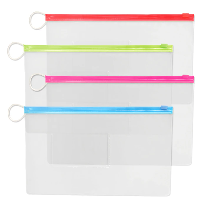 Sherman Specialty Large Vinyl Zipper Pouch, 10" x 6", Assorted Colors, with Business Card Pocket, 144/Pack, S39006