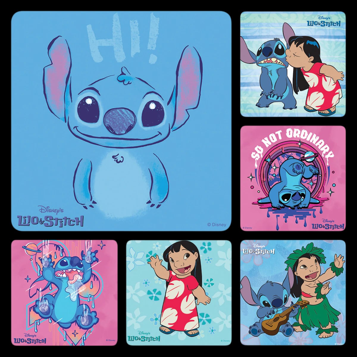 Disney Lilo & Stitch Assorted Stickers, 2.5" x 2.5", 100/Roll, PS732
