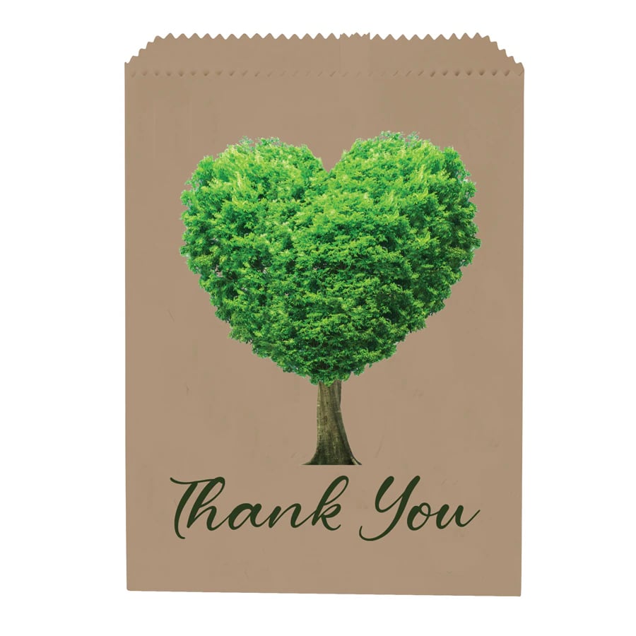 Sherman Specialty Paper Patient Bags, Brown, Thank You Heart Tree Design, 7.5" x 10", 100/Pack, S8665