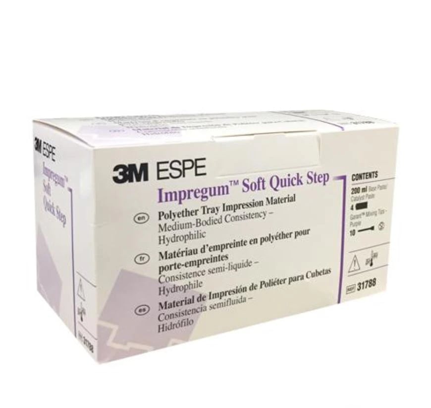 3M Impregum Garant Soft Quick Step Polyether Impression Material, Tray Refill, Medium Body, Purple, 4 x 50 mL Cartridges with 10 Mixing Tips, 31788