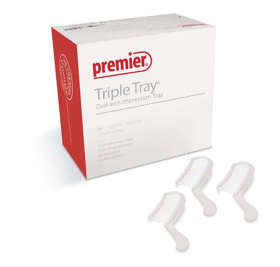 Premier Triple Tray Dual-Arch Impression Trays, Quadrant, Disposable, 40/Pk, 1006223