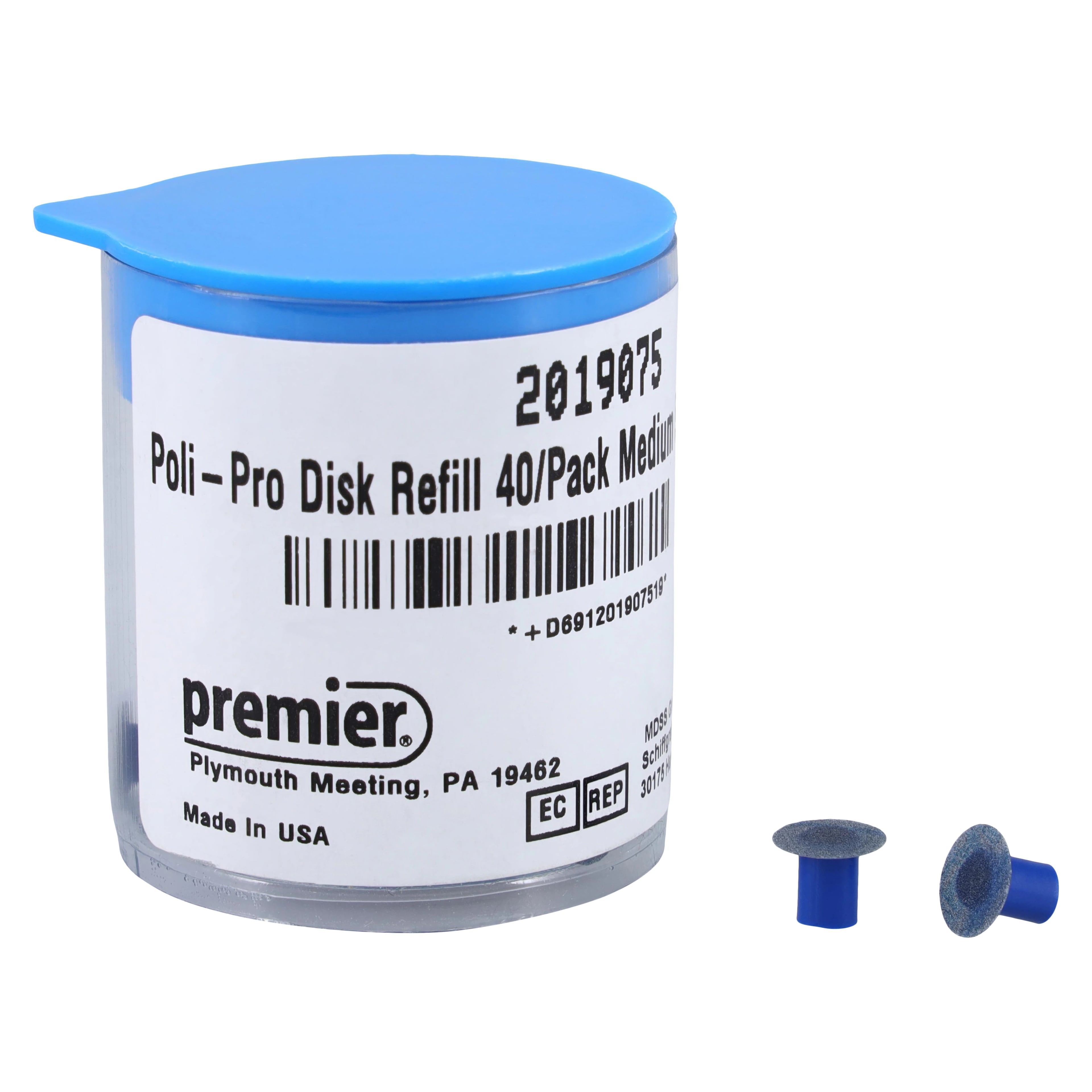 Poli-Pro Disc Composite Polishers, Refill, 5/16" (8mm), Medium, Grit Up, Dark Blue, 40/Pk, 2019075