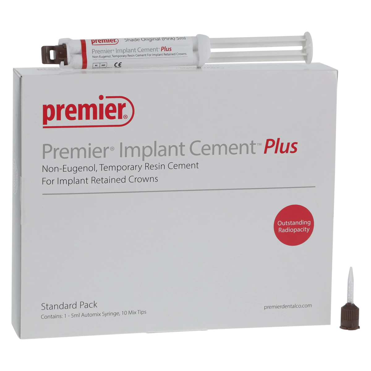 Premier® Implant Cement™ Plus, Pink, Standard Pack, 5 ml Automix Syringe with 10 Mixing Tips, 3001550