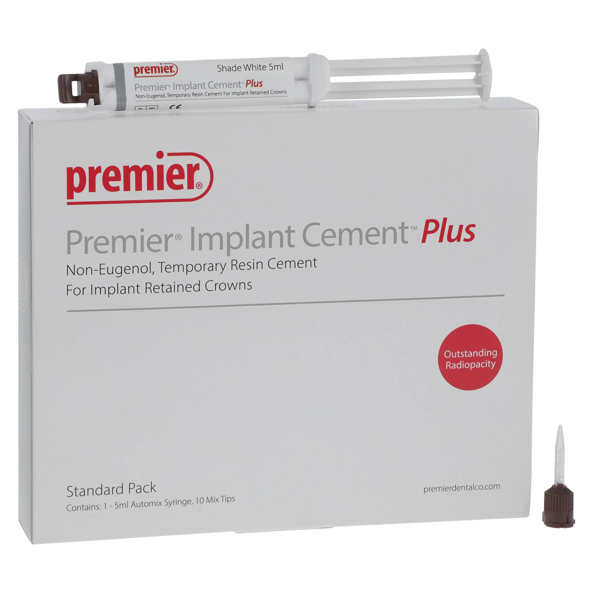 Premier® Implant Cement™ Plus, Standard Pack, White, 5 ml Automix Syringe with 10 Mixing Tips, 3001551