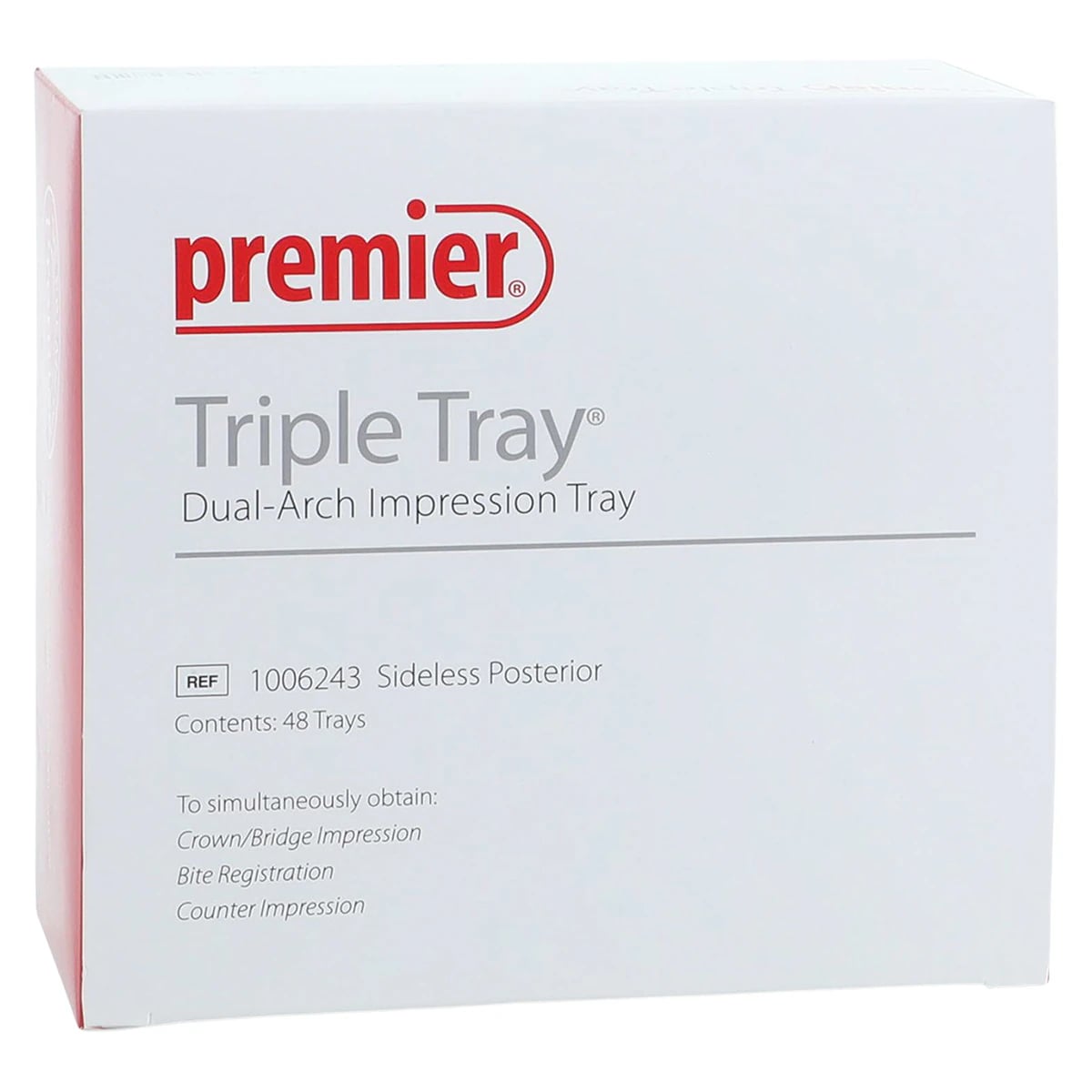 Premier Triple Tray Sideless Posterior Dual-Arch Impression Trays, 48/Box, 1006243