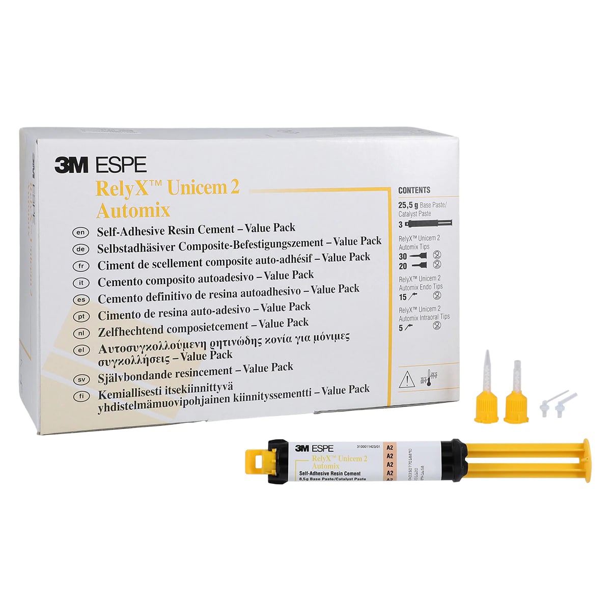 3M RelyX Unicem 2 Automix Self-Adhesive Resin Cement Value Pack, A2 Universal, 3 x 8.5 g Syringes, 56849