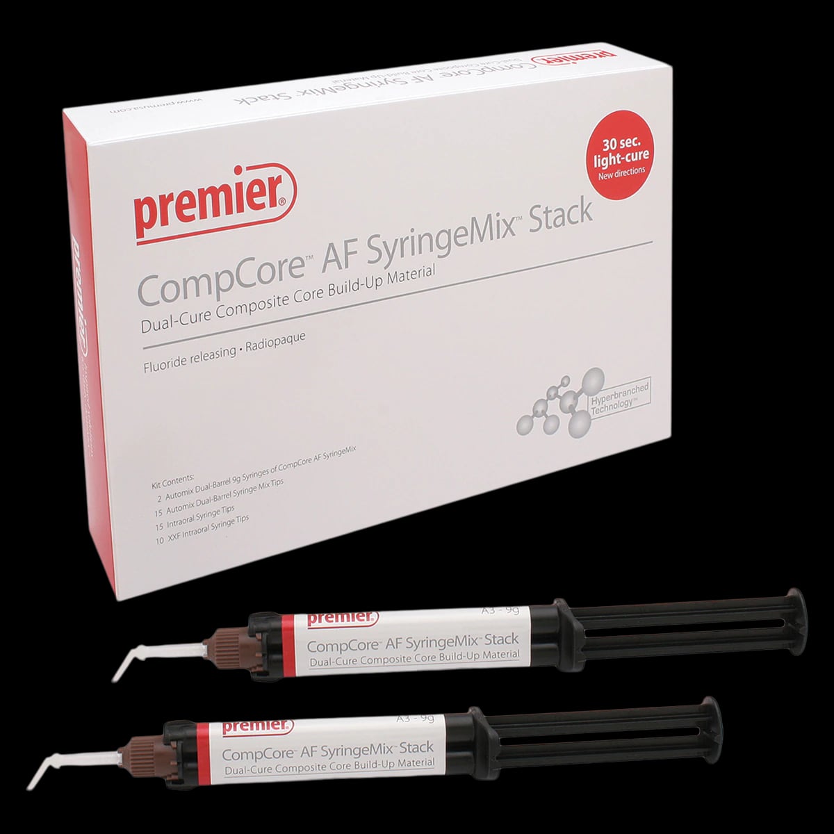 CompCore AF SyringeMix Stack Dual-Cure Core Build-Up Material, White, 2 x 9 g Syringes, 3001512