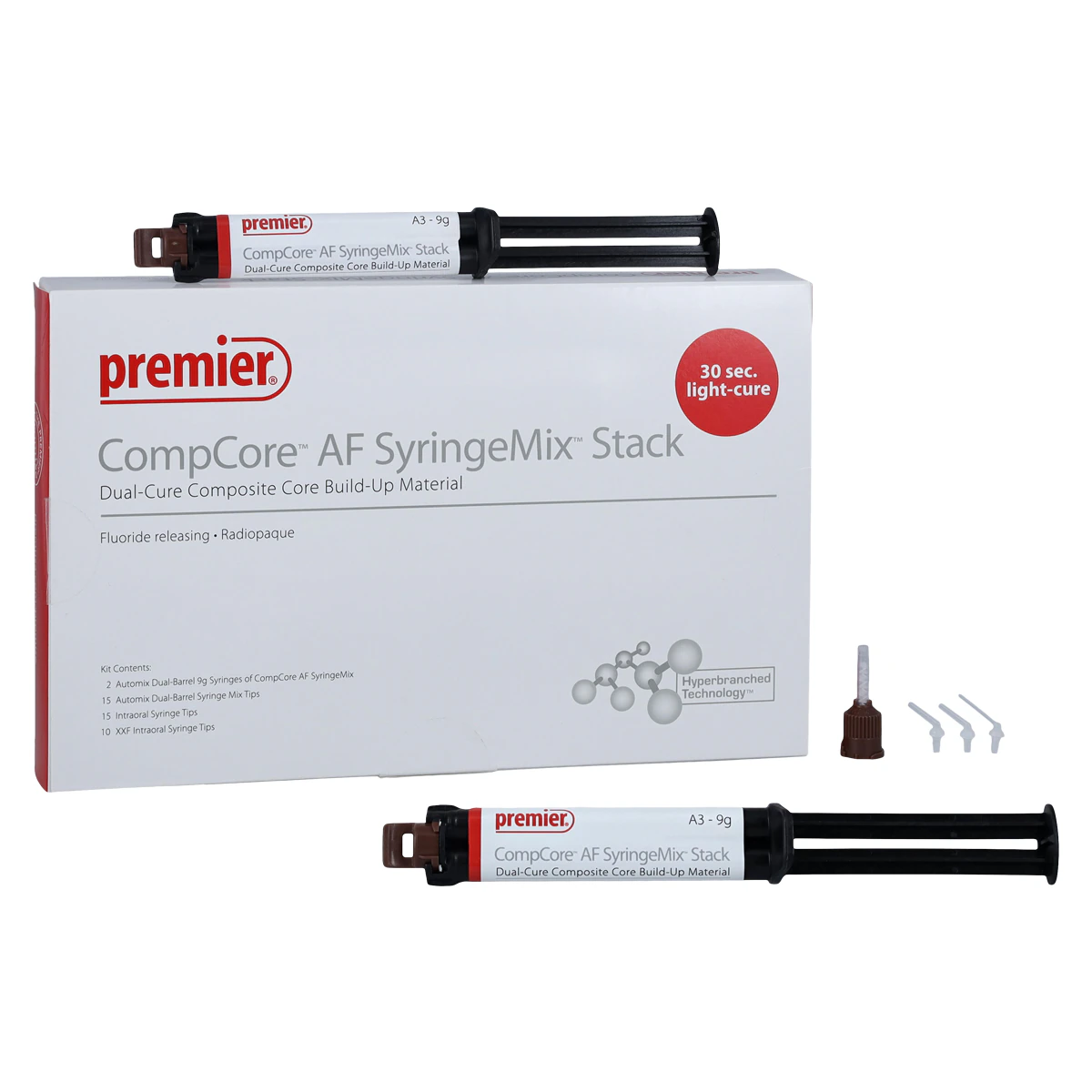 CompCore AF SyringeMix STACK Core Build-Up Material, Dual-Cure, A3, 9 g, 2/Pk, 3001513