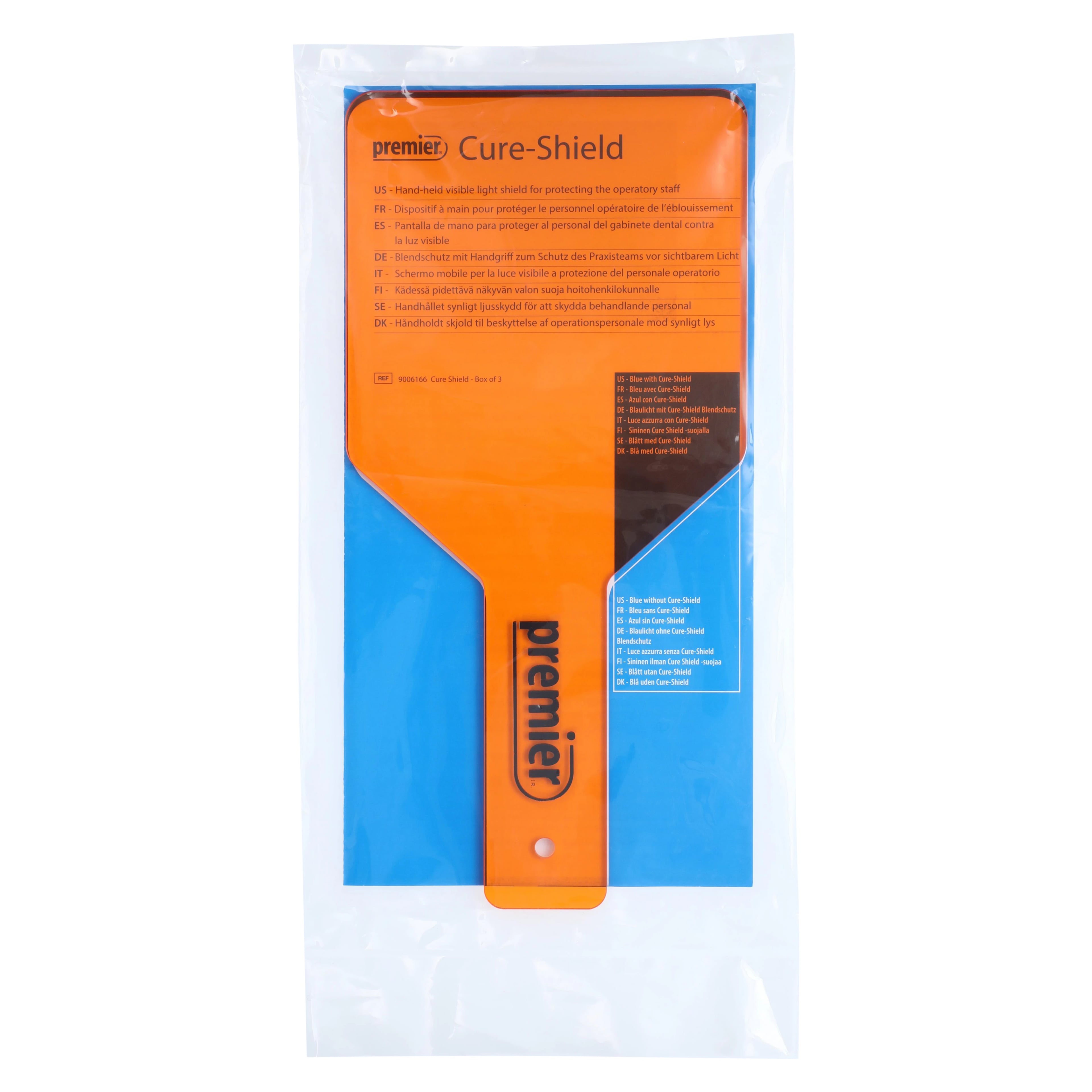 Cure-Shield Handheld Visible Light Shield, Orange, 5" Square with 5" Handle, 3/Pk, 9006166