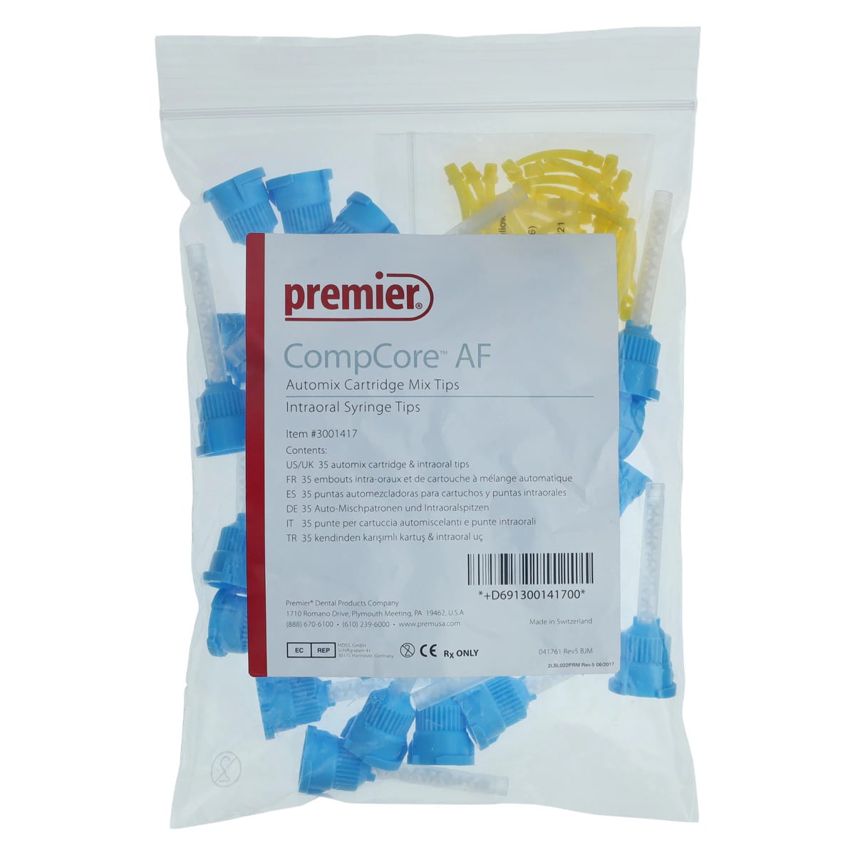 CompCore AF Cartridge Mixing Tips & Intraoral Tips, 1:1, Light Blue/Yellow, 35 Each/Pk, 3001417