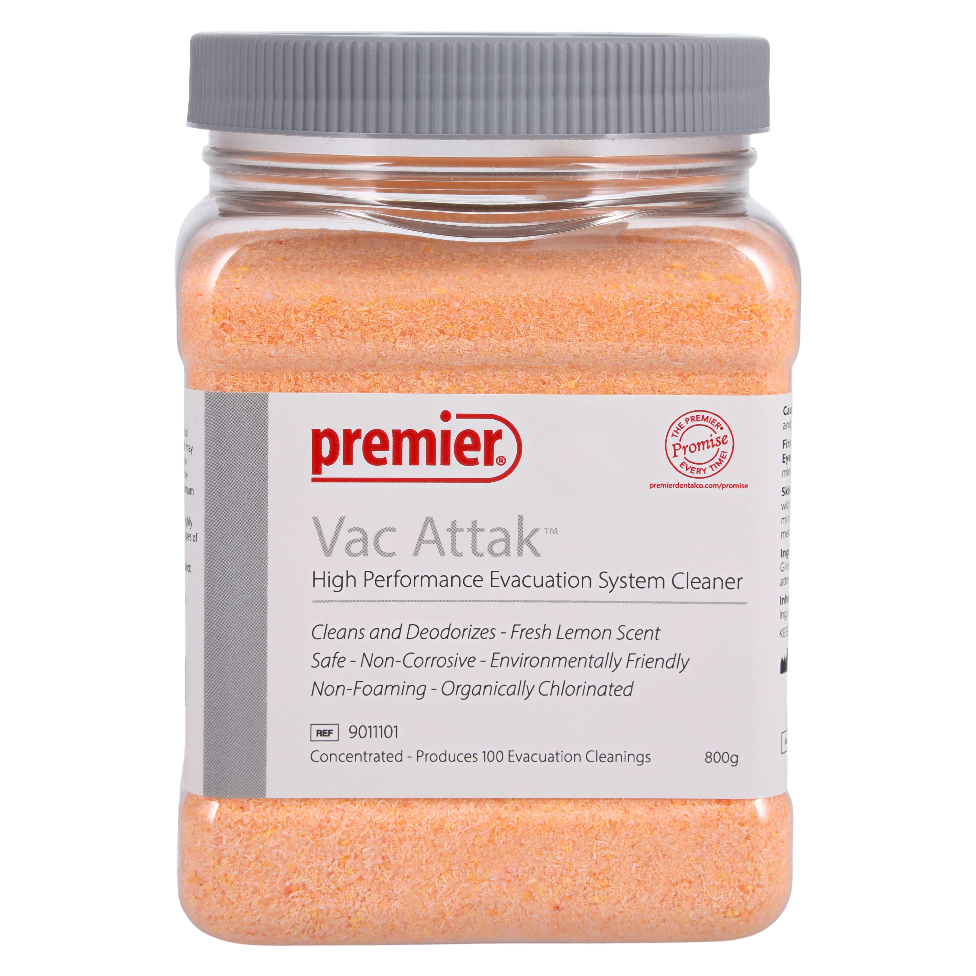 Premier Vac Attak High Performance Evacuation System Cleaner, Powder, Lemon, 800 g/Jar, 1/Pk, 9011101
