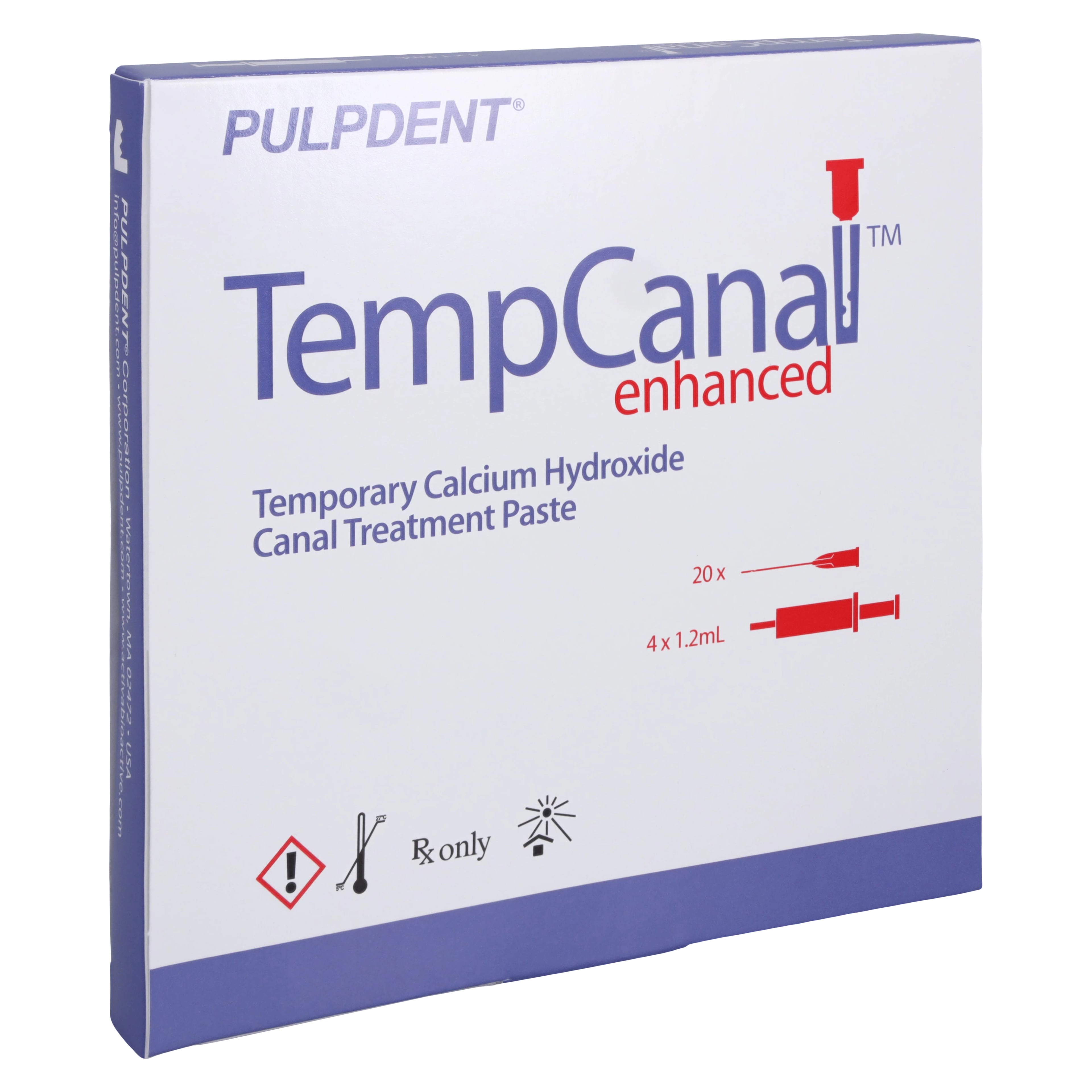 TempCanal Enhanced Calcium Hydroxide Canal Treatment Paste Kit, 1.2 mL Syringes, 4/Pk, with 20 Endo Irrigation Needles, TE4