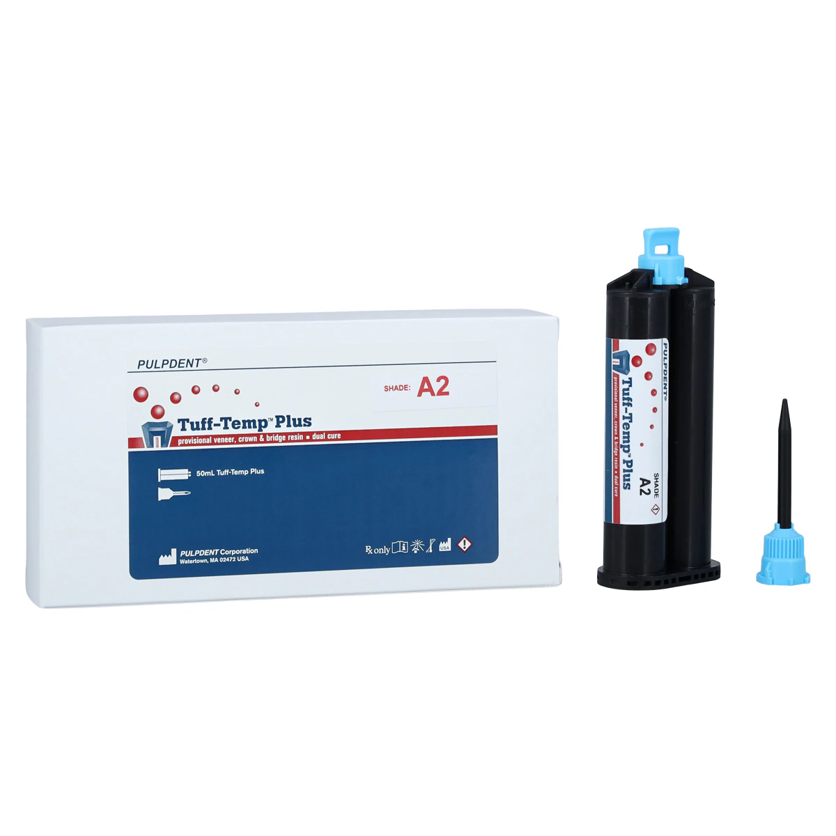 Tuff-Temp Plus Dual-Cure Provisional Crown & Bridge Resin, A2, 50 mL Automix Cartridge Refill with 10 Automix Tips, TTP50A2