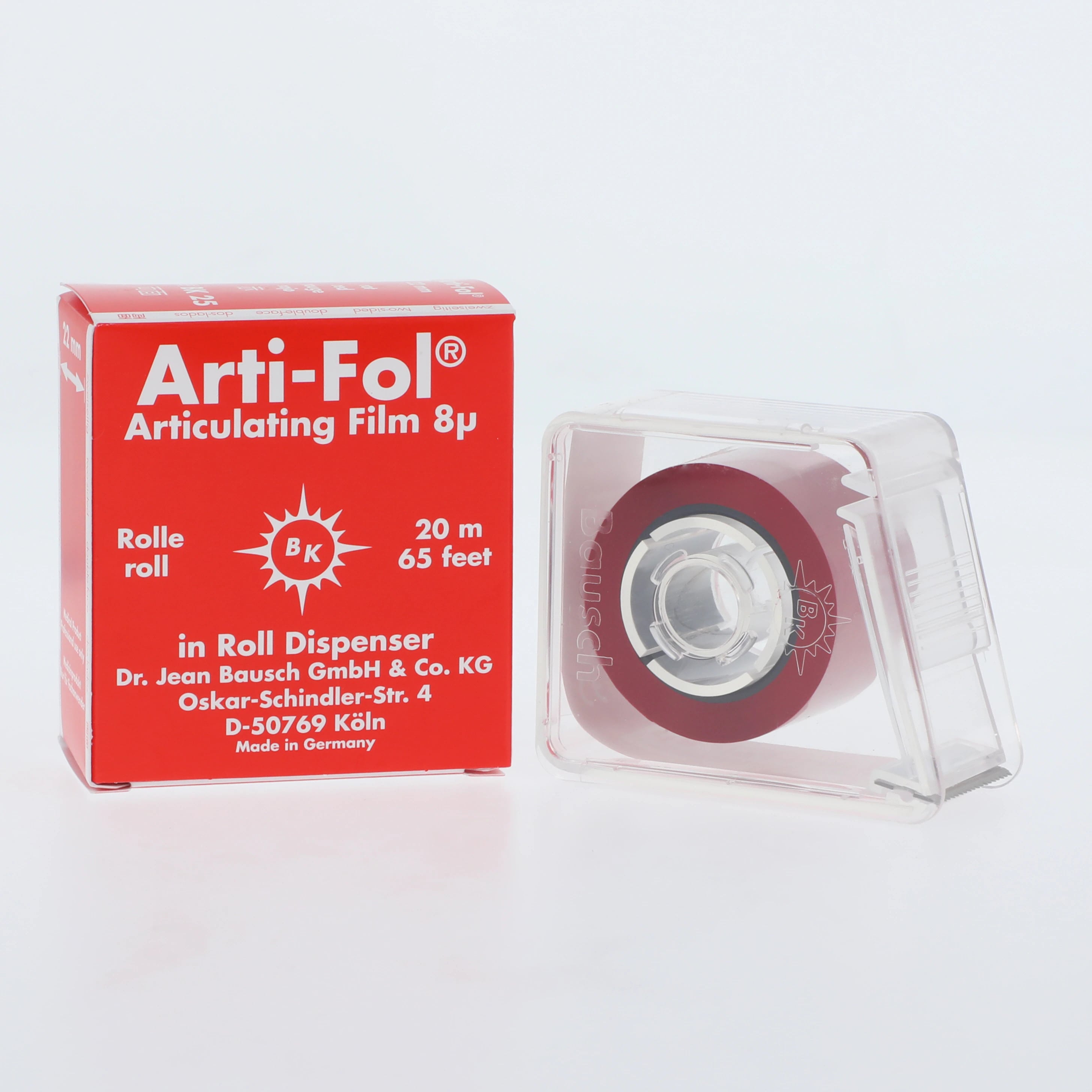 Arti-Fol II Ultra-Thin Two-Sided Articulating Film, 8 Microns, 22 mm x 20 m, Red/Red, 1 Roll/Pk, BK25
