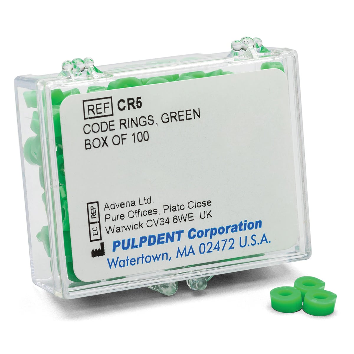 Pulpdent Silicone Code Rings, Standard, 1/8" ID x 1/8" Wide, Green, 100/Pk, CR5