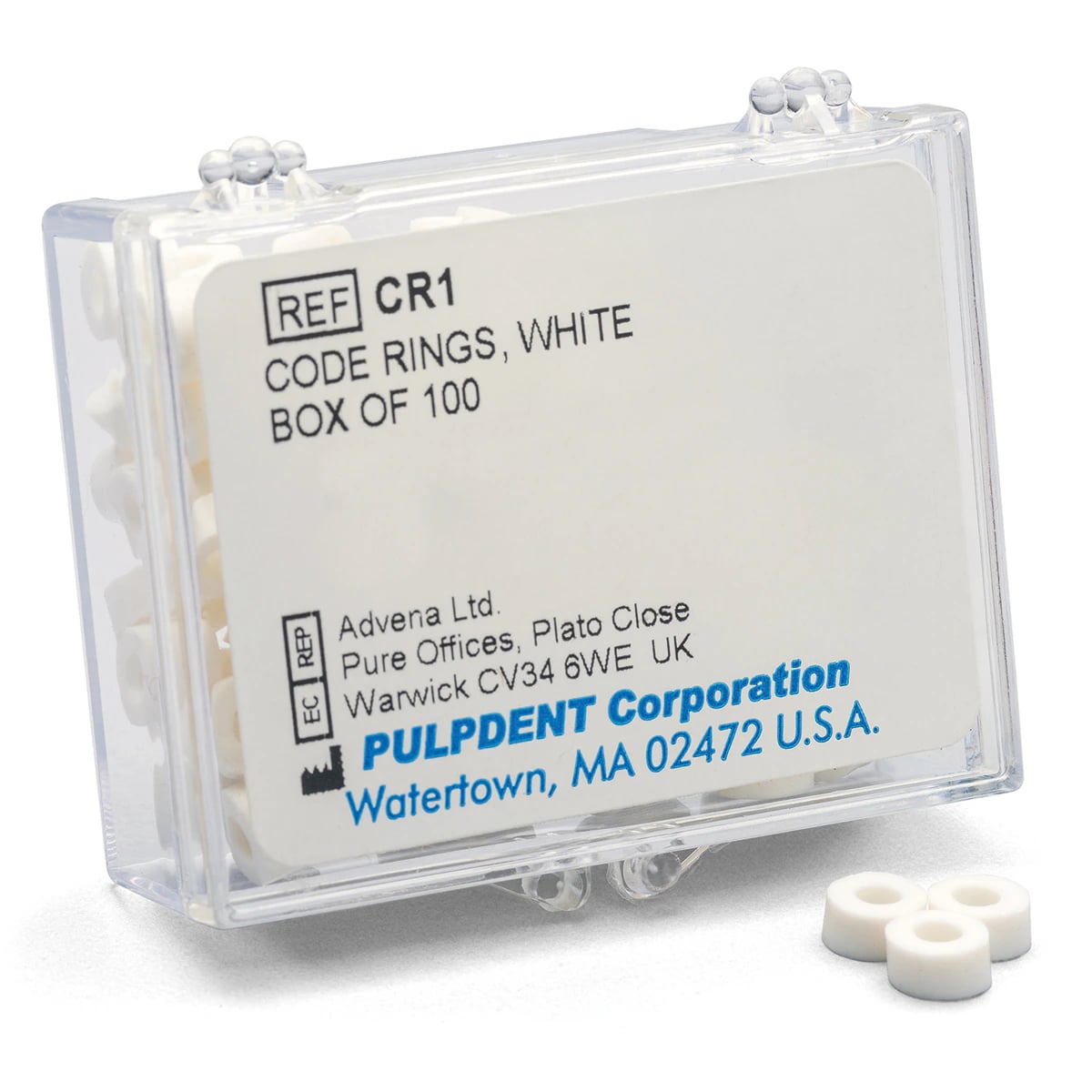 Pulpdent Silicone Code Rings, Standard, 1/8" ID x 1/8" Wide, White, 100/Pk, CR1
