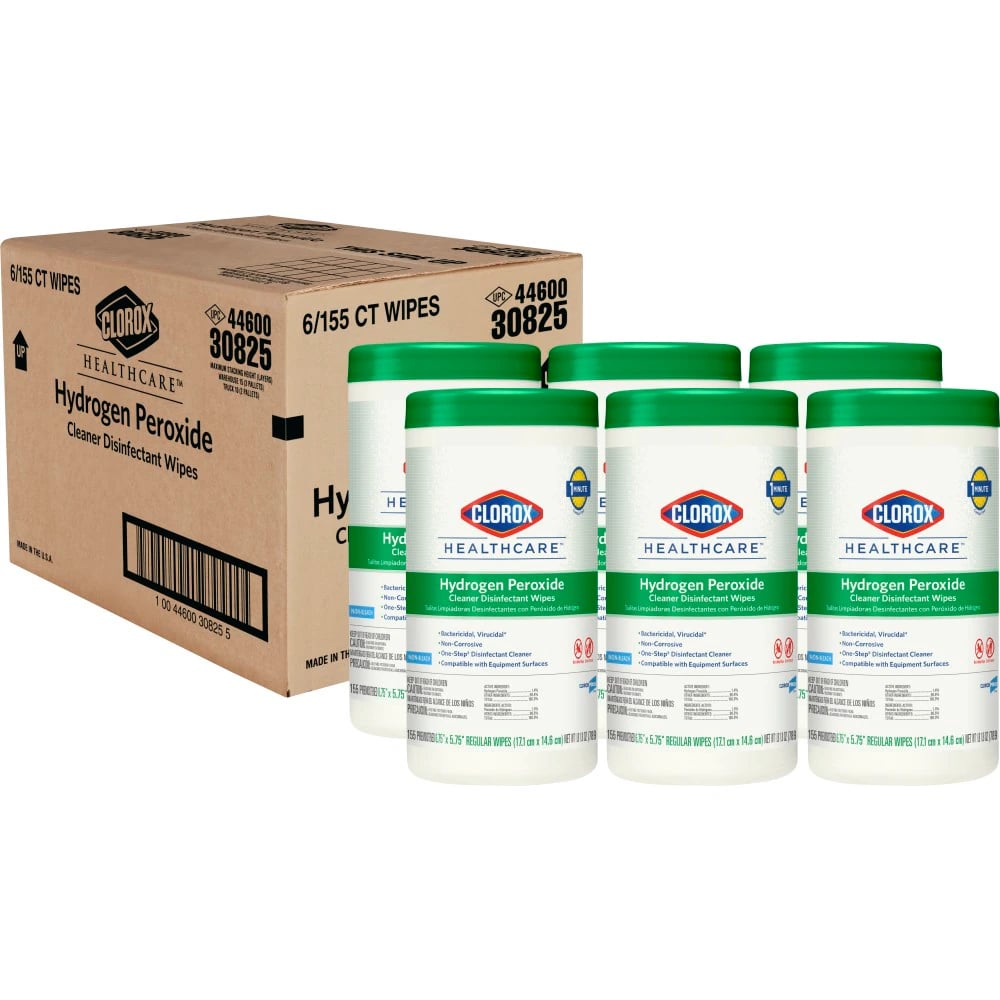 Clorox Healthcare Hydrogen Peroxide Cleaner Disinfectant Wipes, 6.75" x 5.75", 155 Wipes/Can, EPA 67619-25