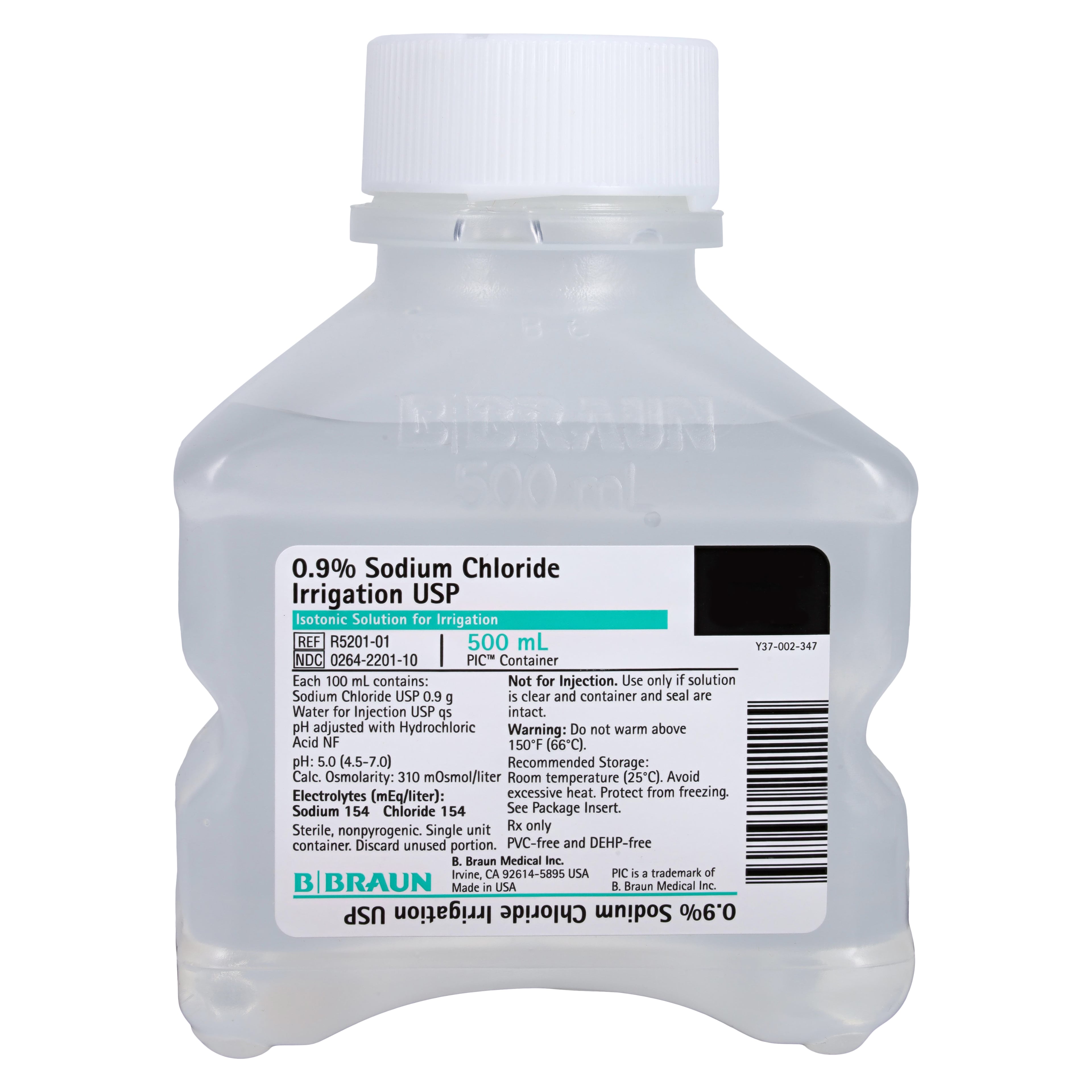 B. Braun 0.9% Sodium Chloride Irrigation USP, 500 mL PIC Pour Bottle, Sterile, DEHP-Free, R5201-01