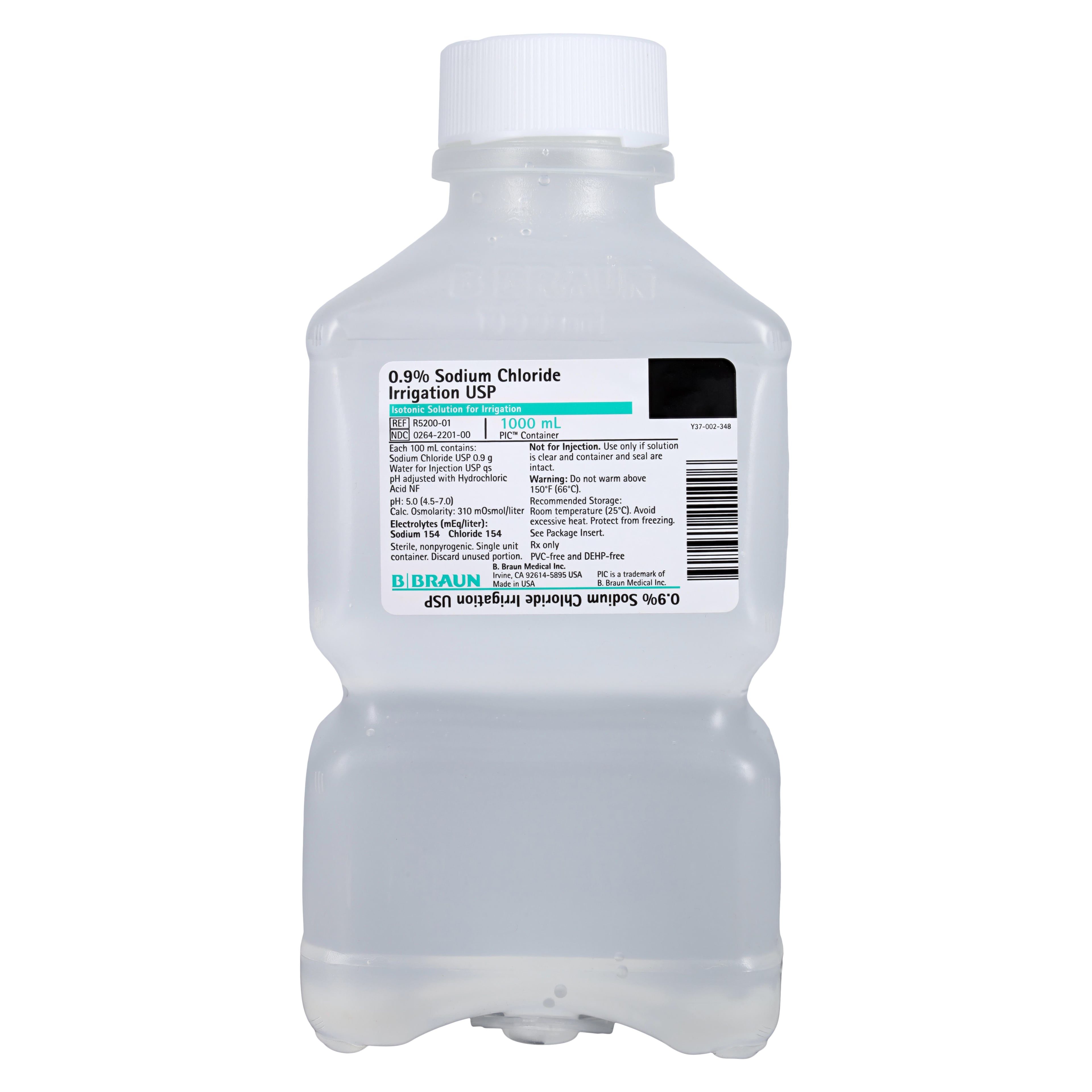 B. Braun 0.9% Sodium Chloride Irrigation, USP, 1000 mL Pour Bottle, Sterile, DEHP-Free, Not for Injection, R5200-01