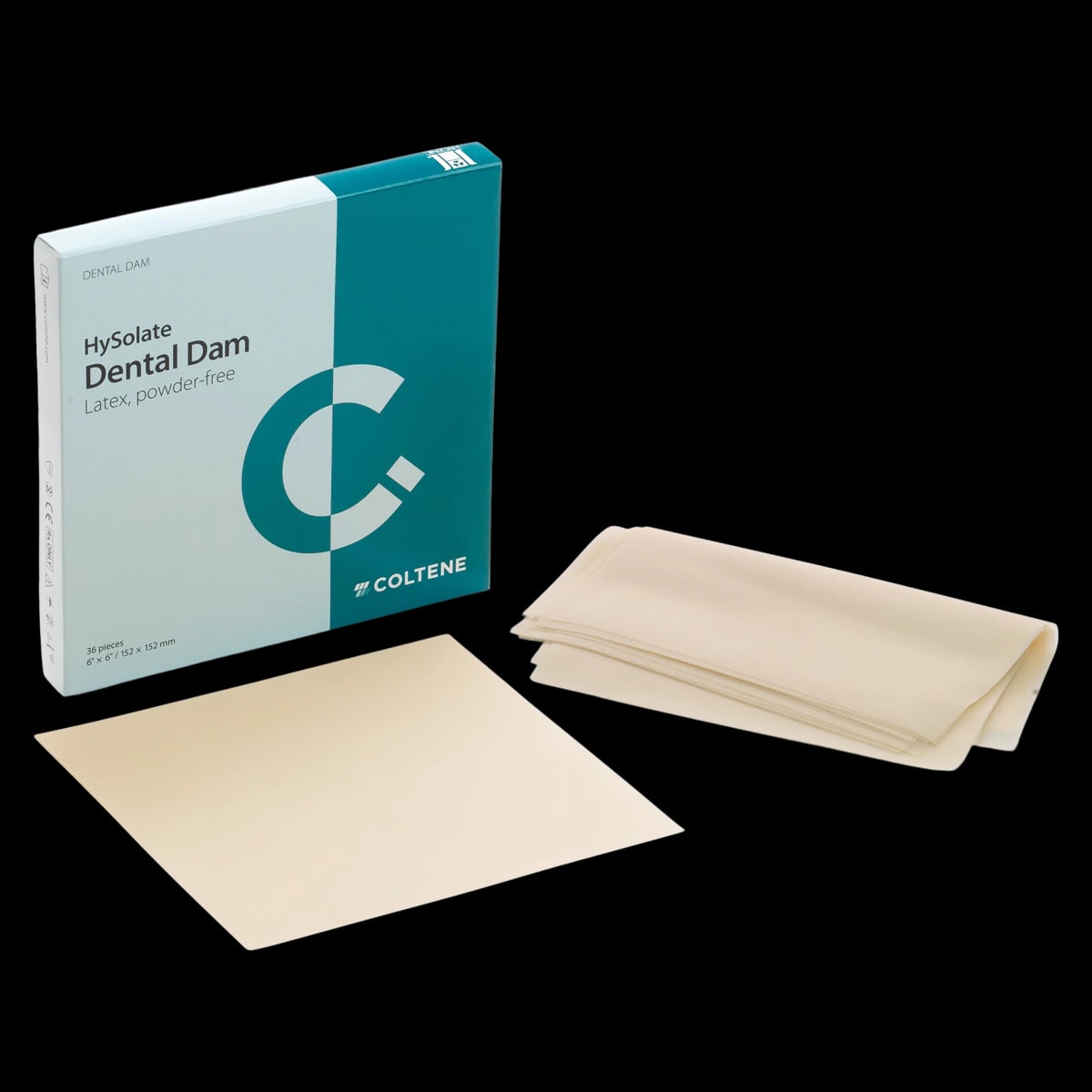 HySolate Latex Dental Dam, Light Thin, 6" x 6" (152 x 152 mm), Unscented, 36/Box, 60034427