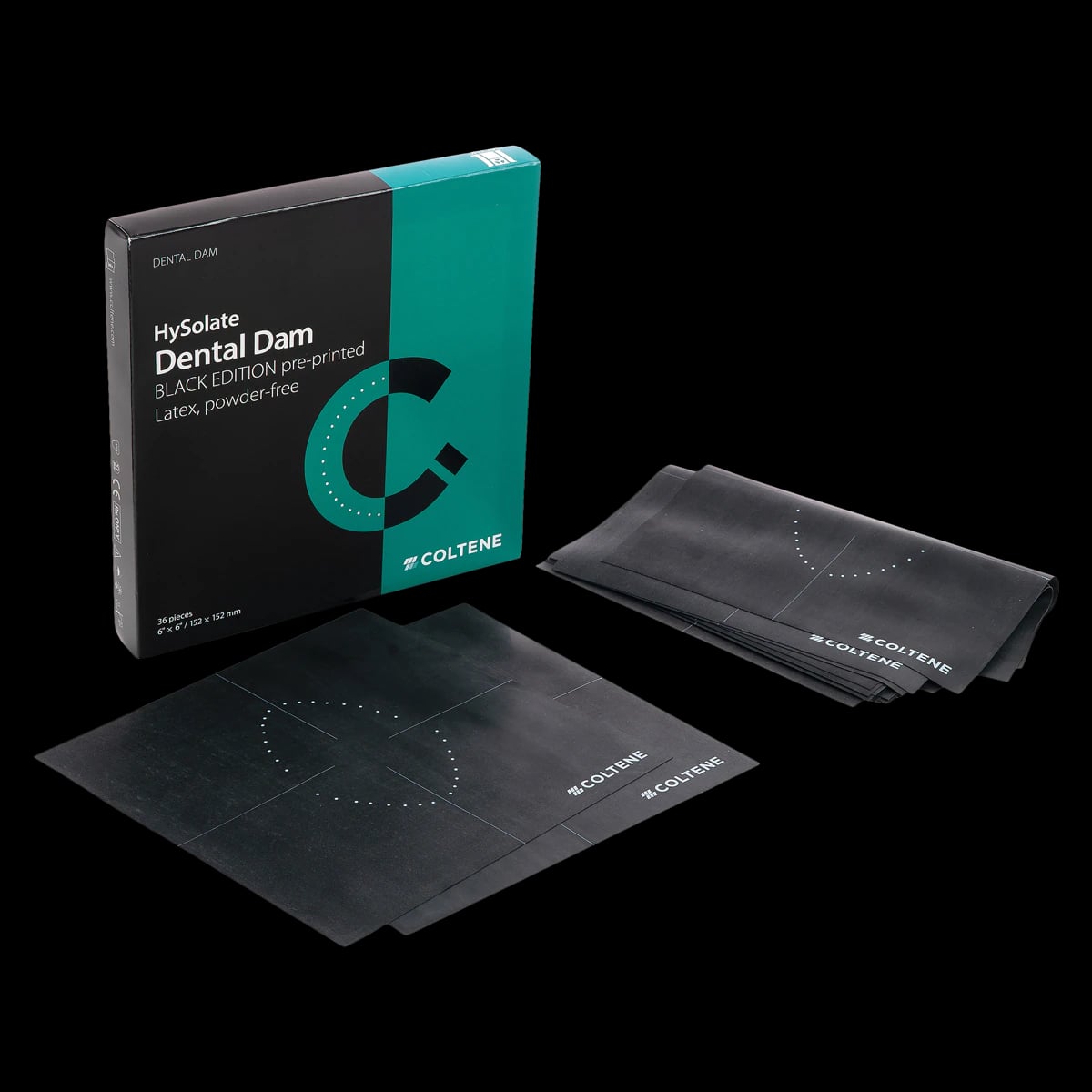 HySolate Latex Dental Dam, Black Printed, Heavy, 6" x 6", 36/Box, 60031353