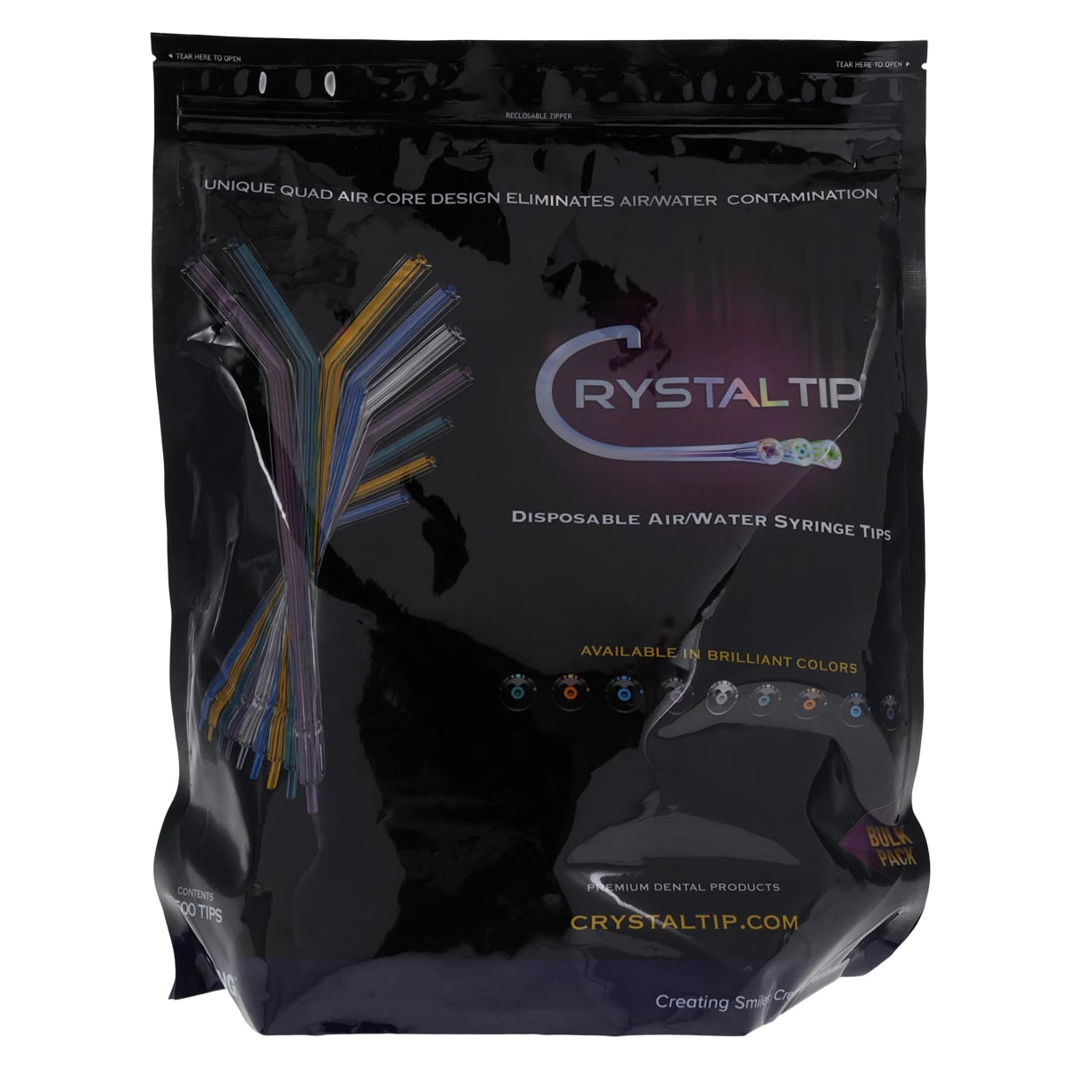 Crystal Tip Disposable Air/Water Syringe Tips, Rainbow Assorted Colors, 1500/Bag, CT2100