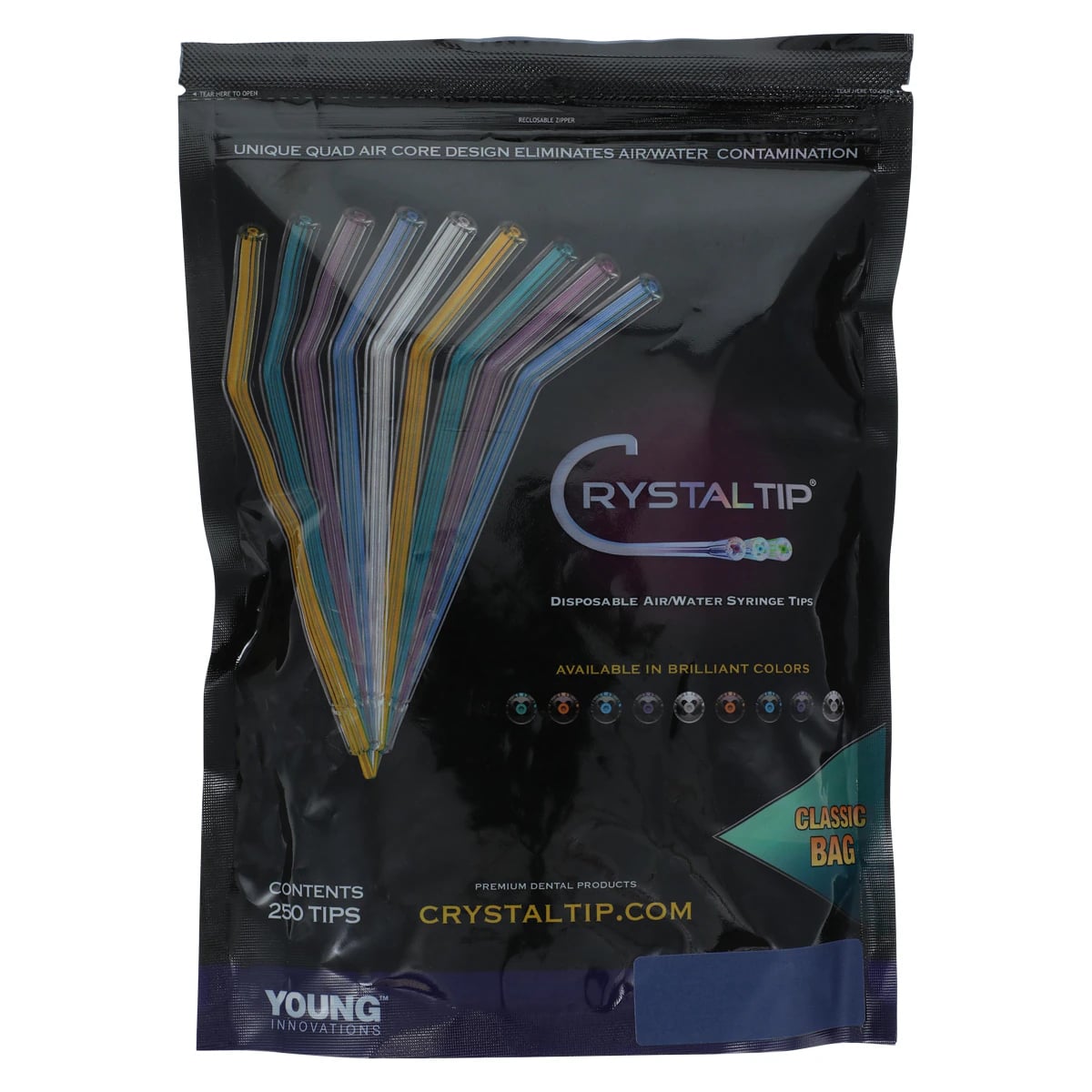 Crystal Tip Disposable Air/Water Syringe Tips, Rainbow Assorted, 250/Bag, CT1200