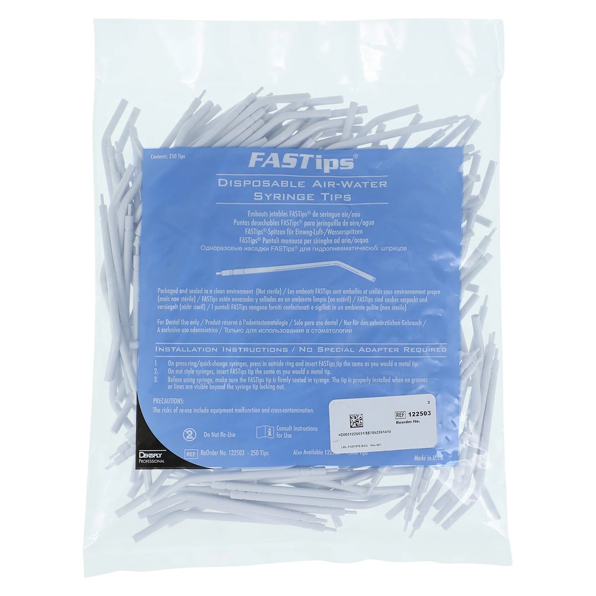 FASTips Disposable Plastic Air-Water Syringe Tips, 250/Bag, 122503