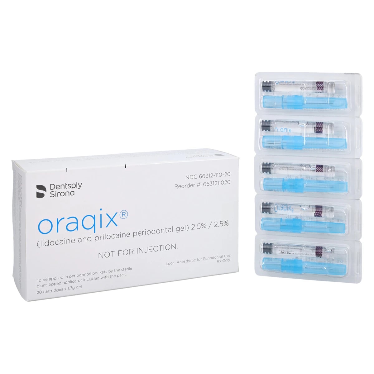 Oraqix Periodontal Gel (Lidocaine 2.5% / Prilocaine 2.5%), 20 Cartridges with Applicators, 1.7 mL Each, Ref 6631211020