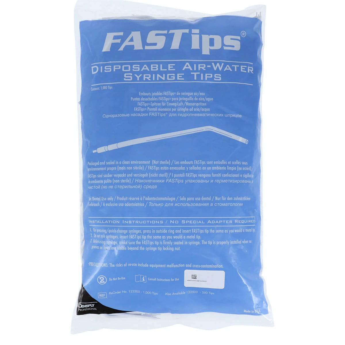 FASTips Disposable Air/Water Syringe Tips, Plastic, Adaptorless, 1000/Bag, 122505