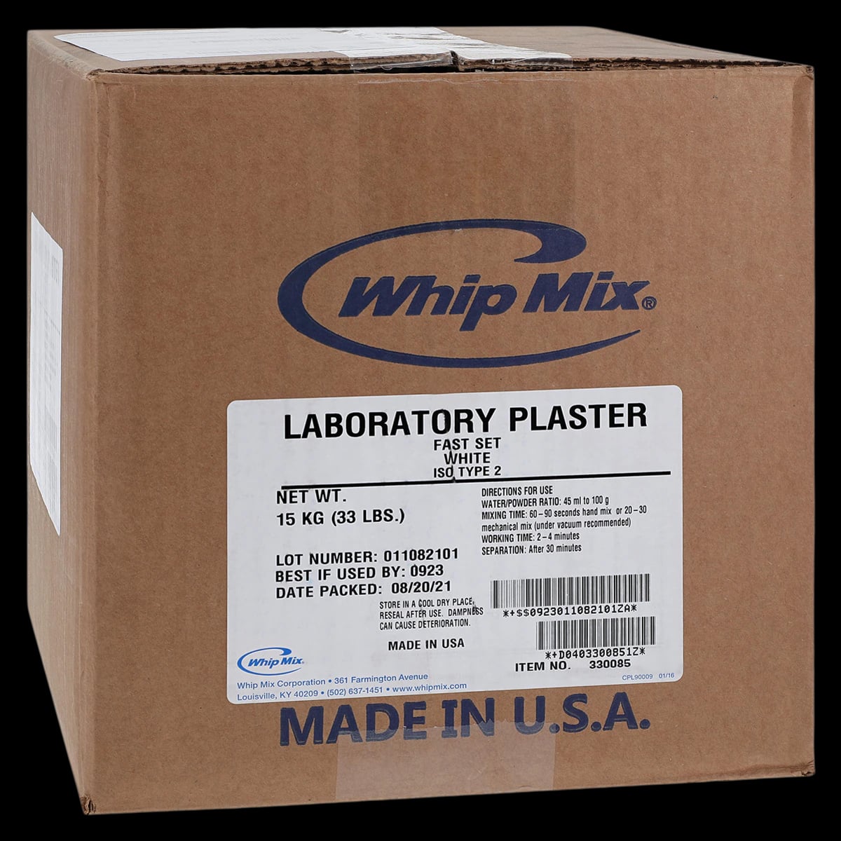 Whip Mix Laboratory Plaster, Fast Set, White, 33 lb (15 kg) Carton, #330085