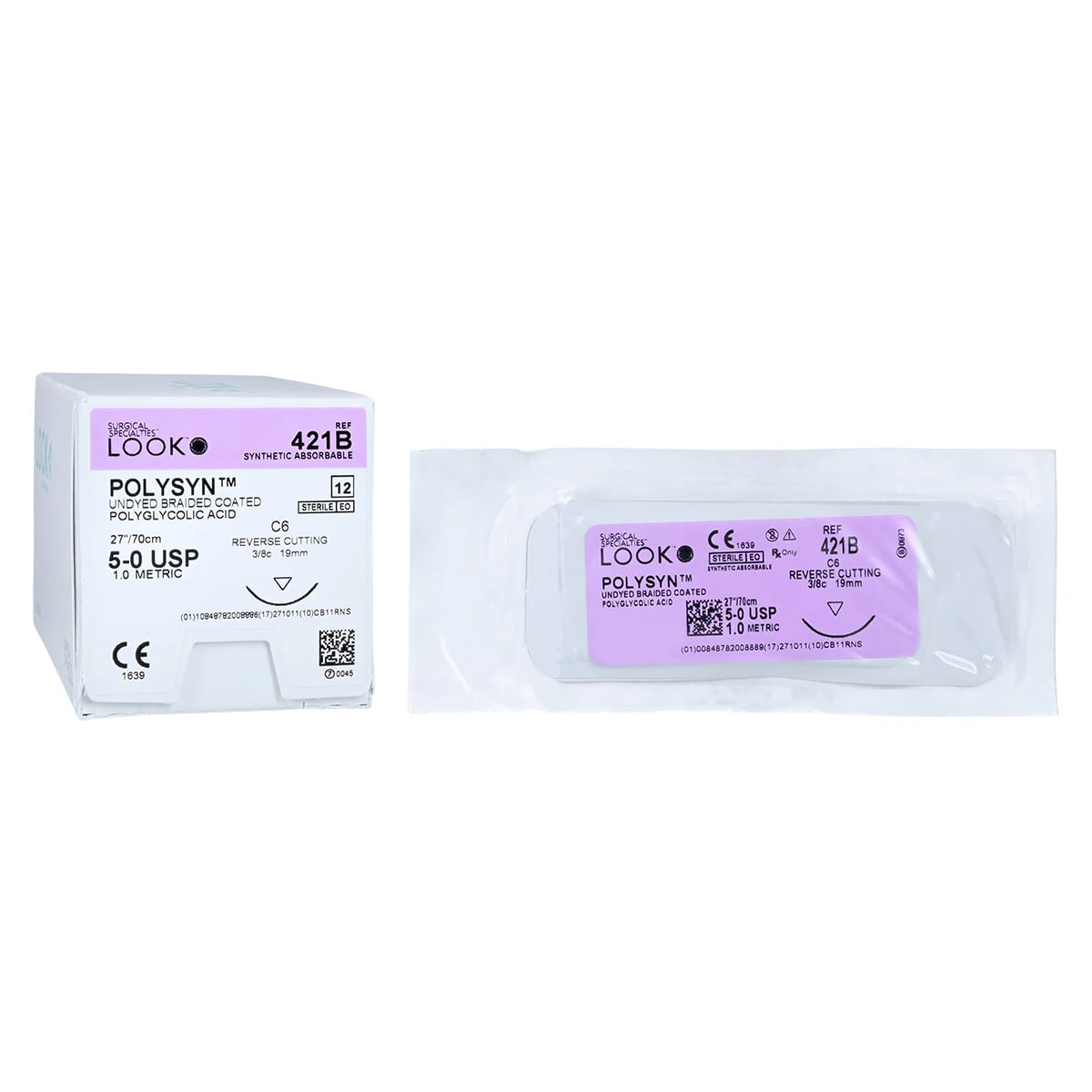 LOOK™ PolySyn™ Absorbable Braided Suture, 5-0 PGA, Undyed, C-6 Reverse Cutting Needle, 3/8 Circle, 27", 12/Pkg, 421B