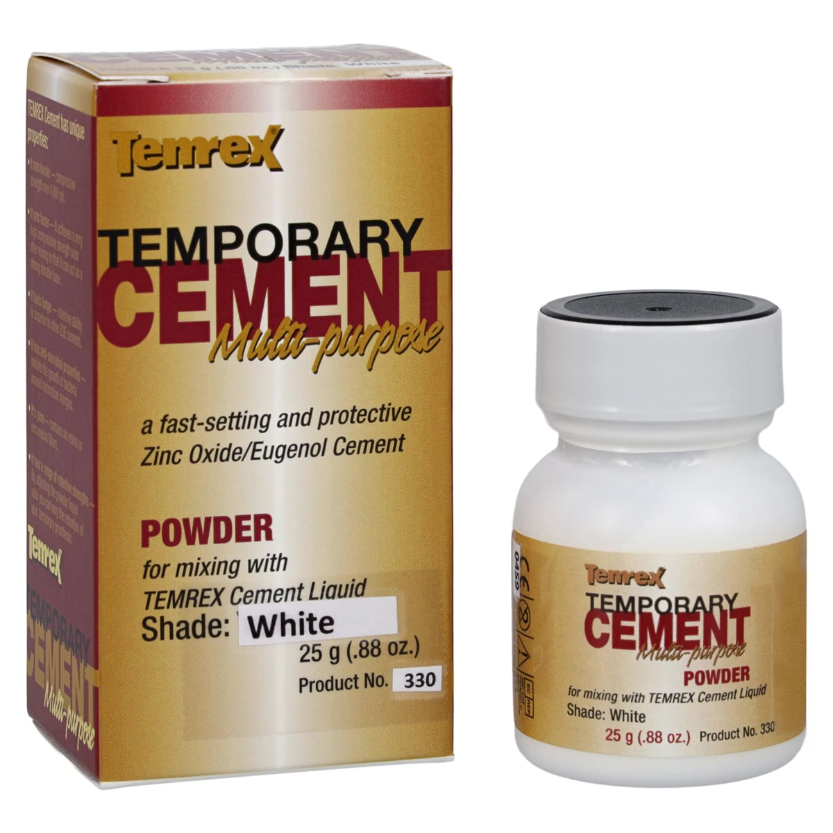 Temrex Zinc Oxide Eugenol Temporary Cement, White Powder Refill, 25 g Bottle, 330