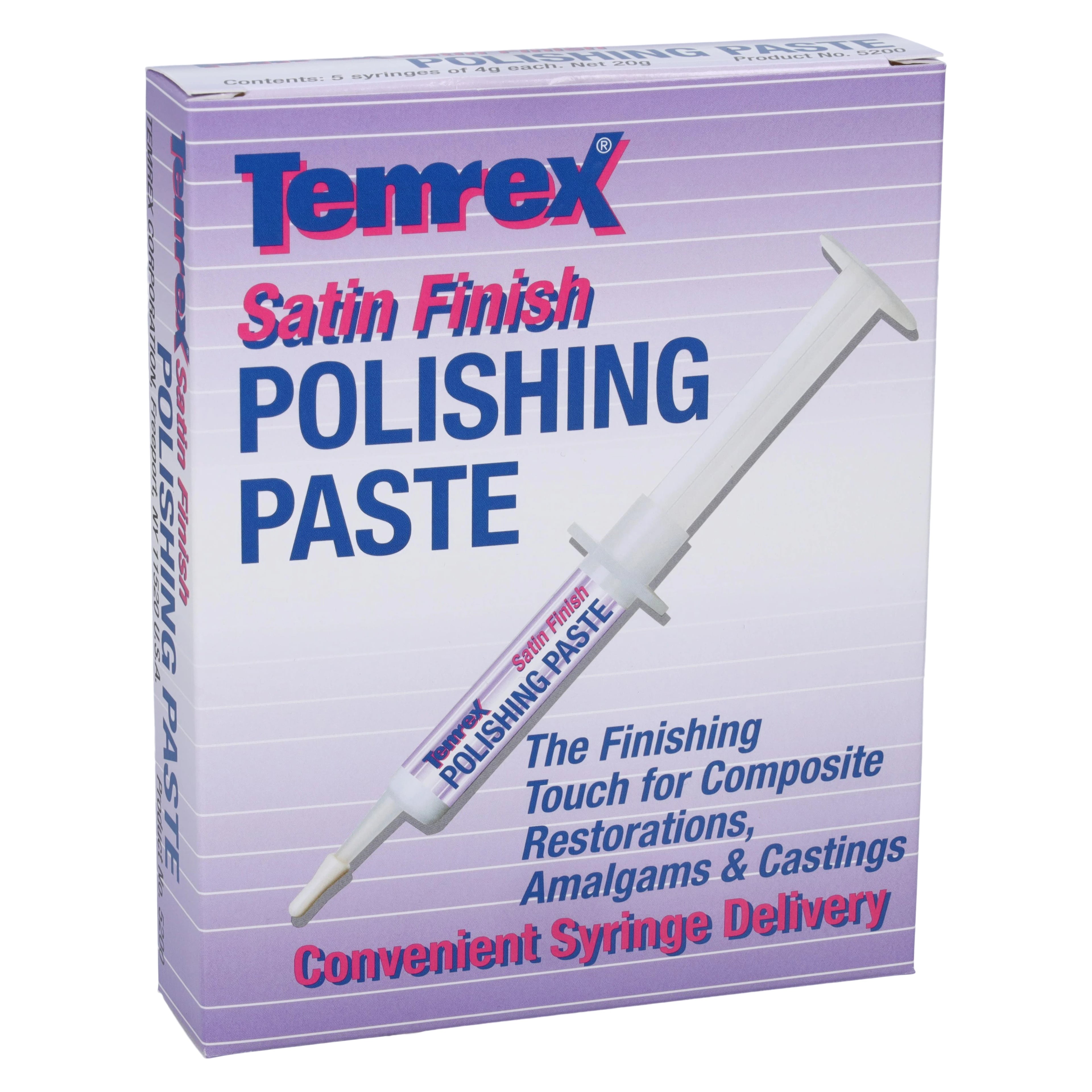Temrex Satin Finish Polishing Paste, 4 g Syringe, 5/Pk, 5200