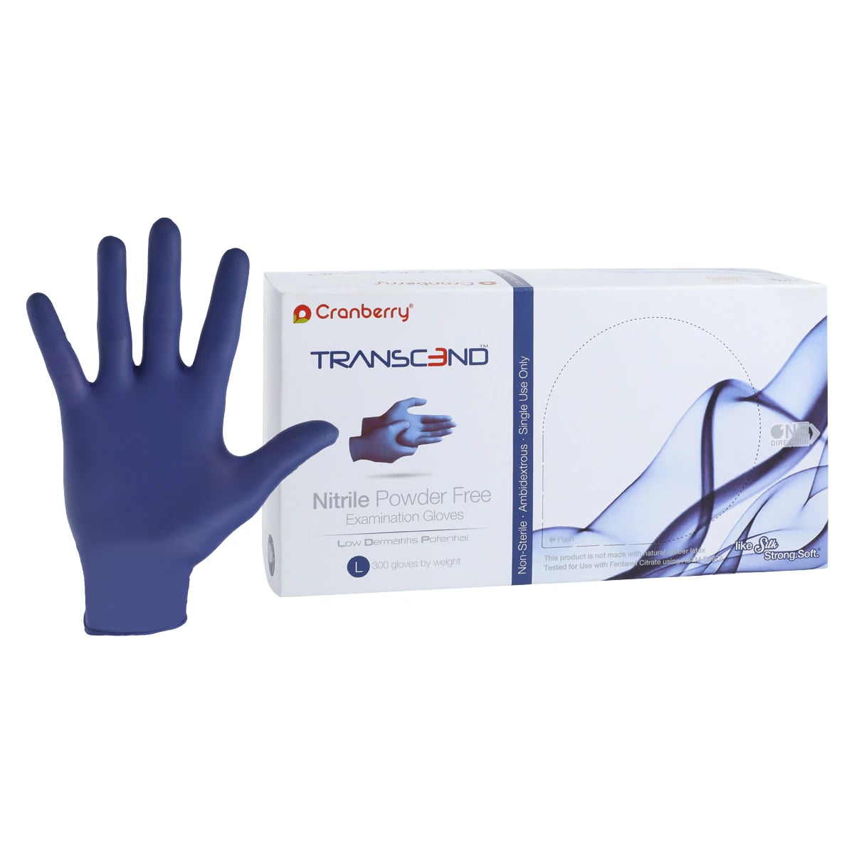 Cranberry Transcend Nitrile Powder-Free Exam Gloves, Large, Matte Blue, 300/Box, CR3368