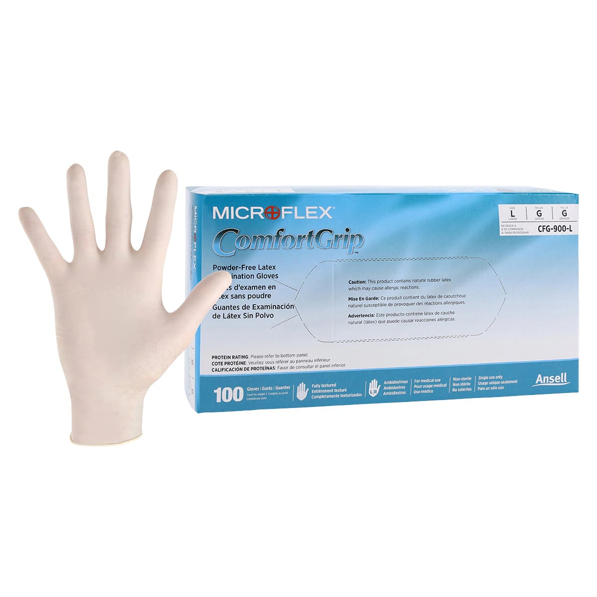 ComfortGrip™ Powder-Free Latex Exam Gloves, Large, Natural, Textured, 100/Box, CFG-900-L