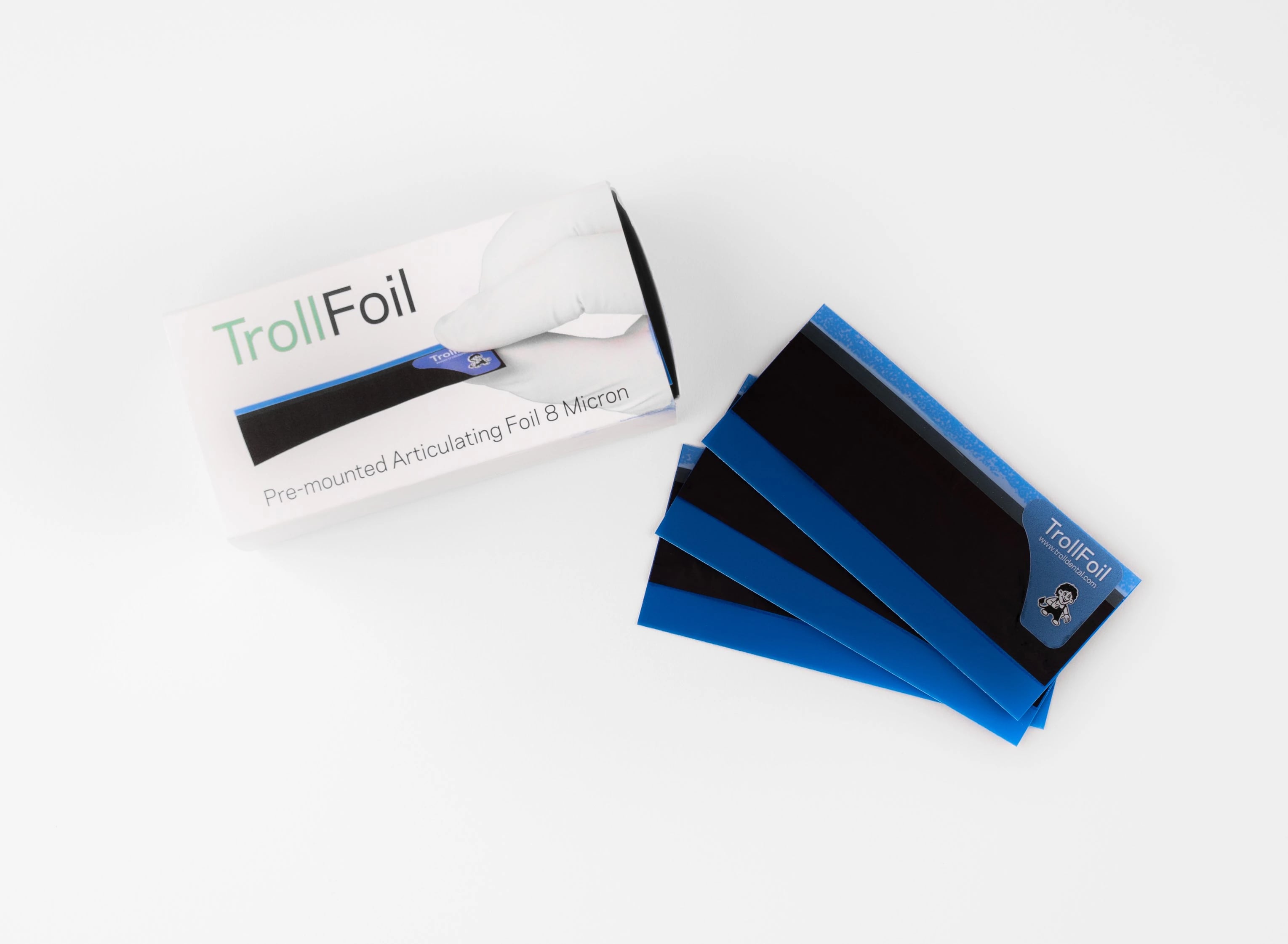 TrollFoil Pre-Mounted Double-Sided Articulating Foil, 8 Microns, Blue, 3" x 3/4", 100/Pk, 12000101