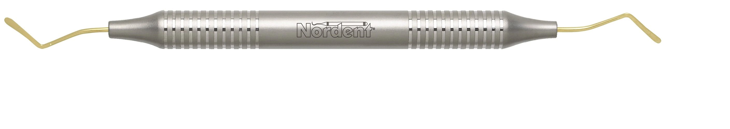 Nordent Composite Placement Instrument, Double End, #LRT Curved Paddle, Titanium Nitride Coated, DuraLite Round Handle, Stainless Steel, REPFILRT