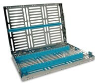 Nordent Cassette Large 16 Instrument Sterilization Cassette, Stainless Steel, Blue, 8"W x 11"L x 1.25"H, Single-Sided with Divider