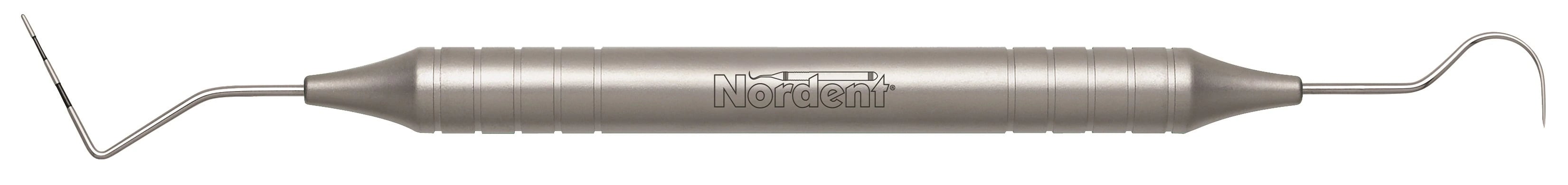 Nordent Expro N33-23 Double-Ended Color-Coded Probe/Explorer, 3-6-9-12 mm Markings, #23 Shepherd's Hook, DuraLite Round Handle